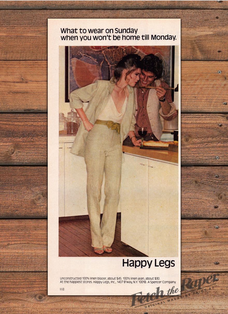 Happy Legs Linen Blazer Jeans Couple Kitchen Sunday Print Ad 1979 1970s