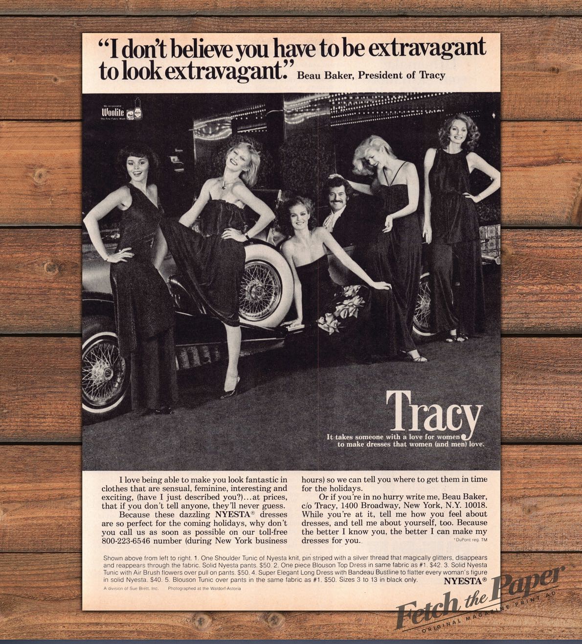 Tracy Nyesta Dresses Extravagant Vintage Car Group Women Print Ad 1977 1970s