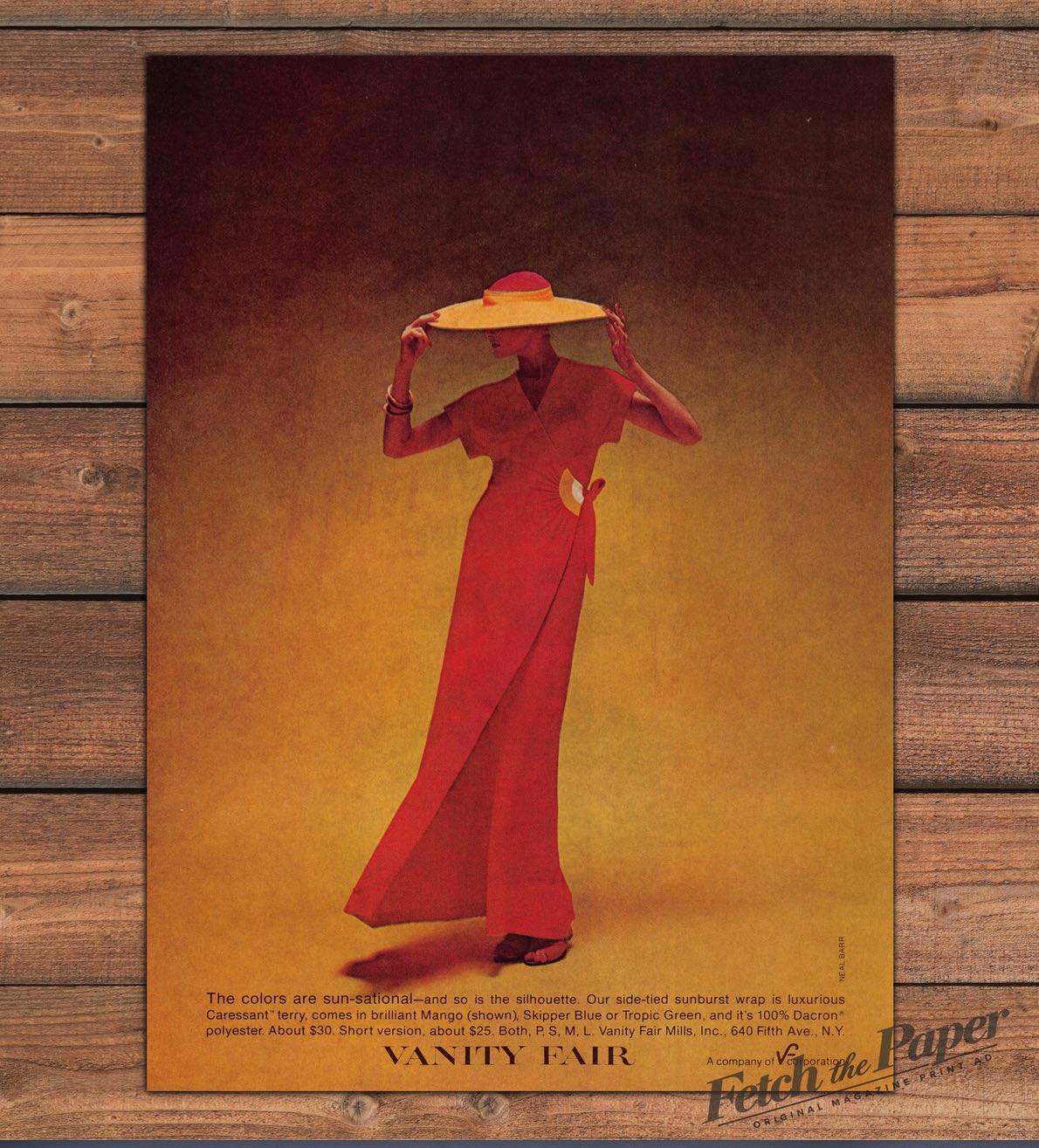 Vanity Fair Sunburst Wrap Robe Red Wide Brim Hat Print Ad 1979 1970s