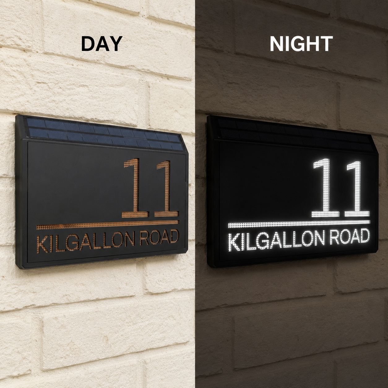 Personalise Illuminated Solar House Address Sign - Modern LED Door Number Plaque
