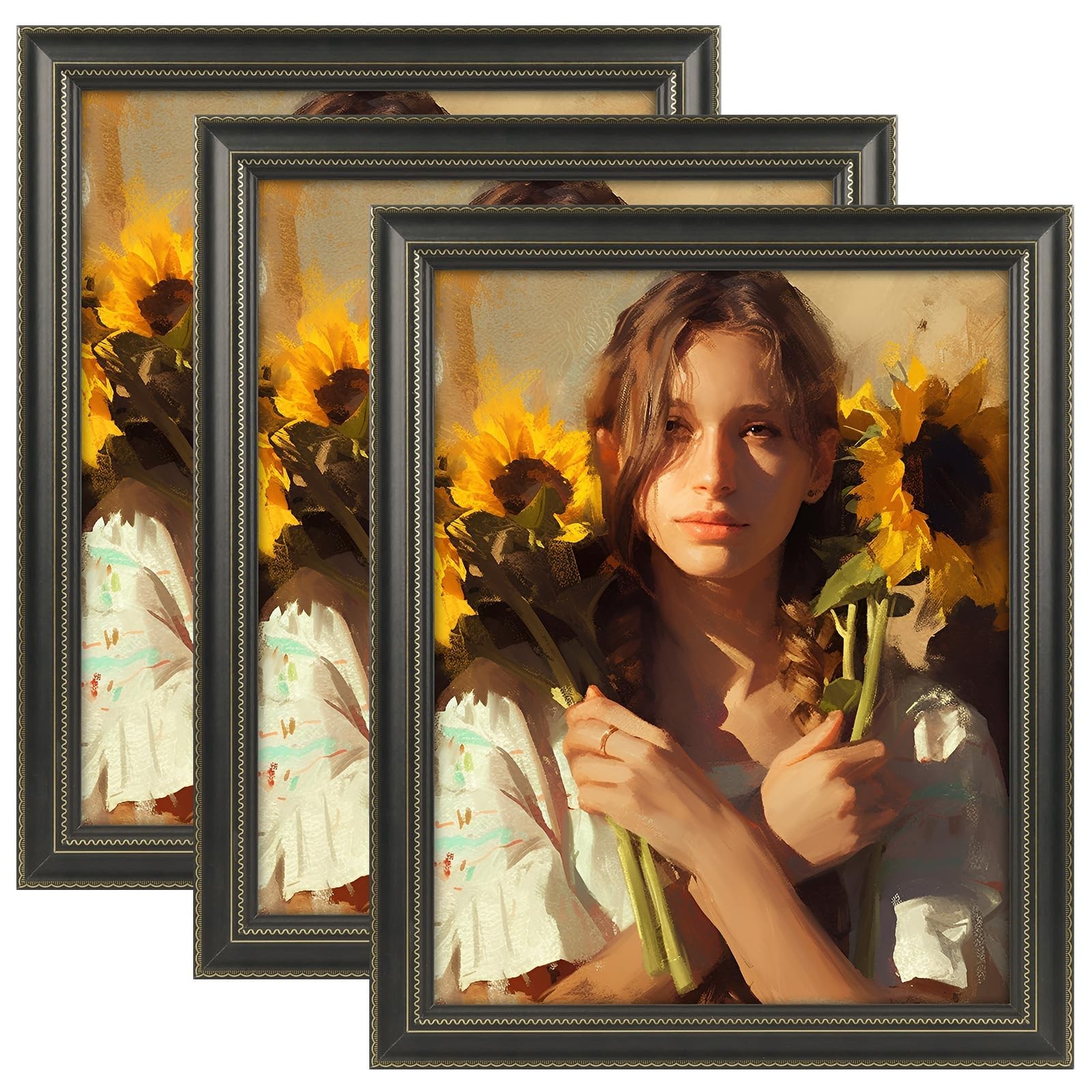 3 Pack 11×14 Vintage Picture Frames Ornate Gold Trim Versatile for Wall/Tabletop