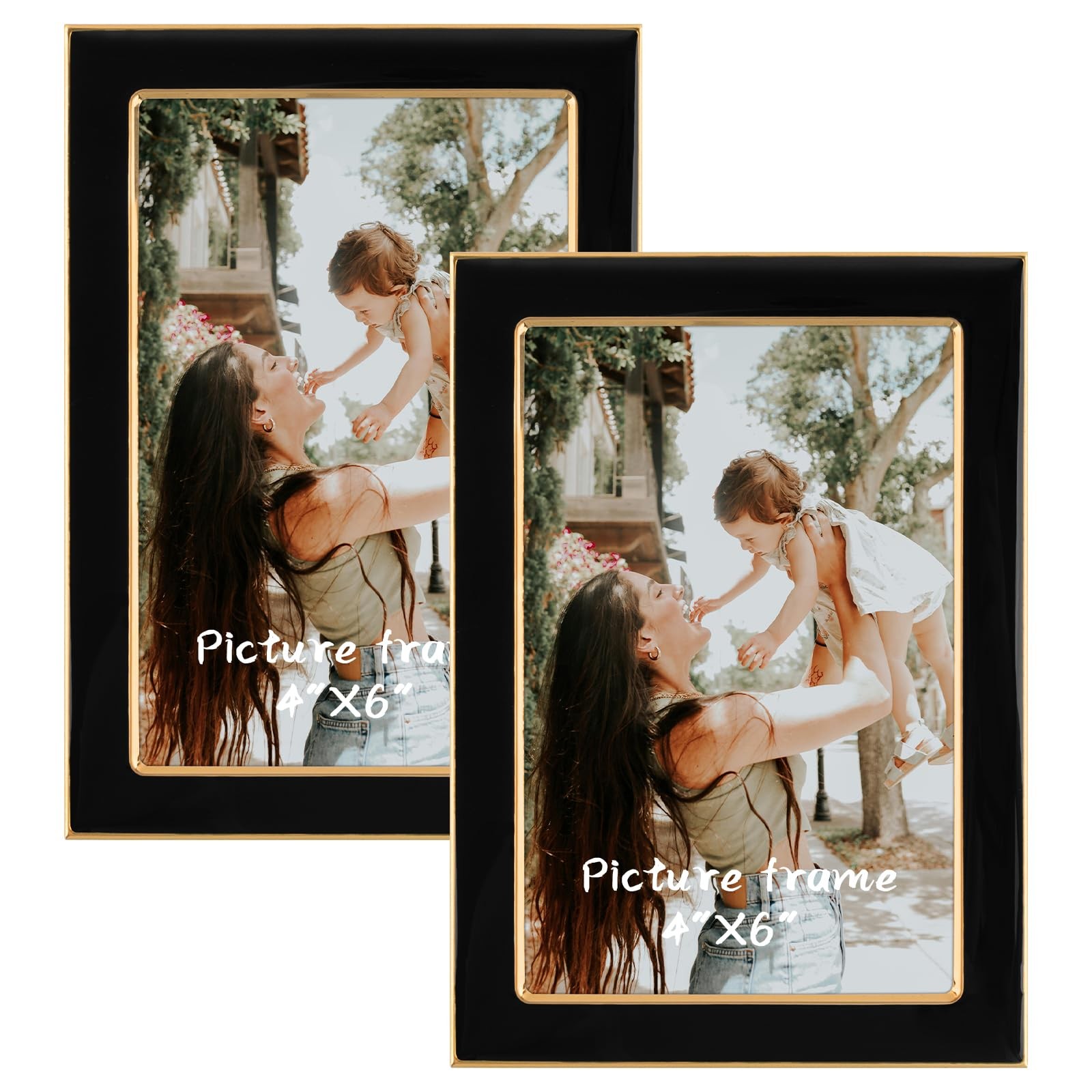 Picture Frame Aluminum Gold Edge With Pink Enamel for Photos Tabletop/Wall Mount