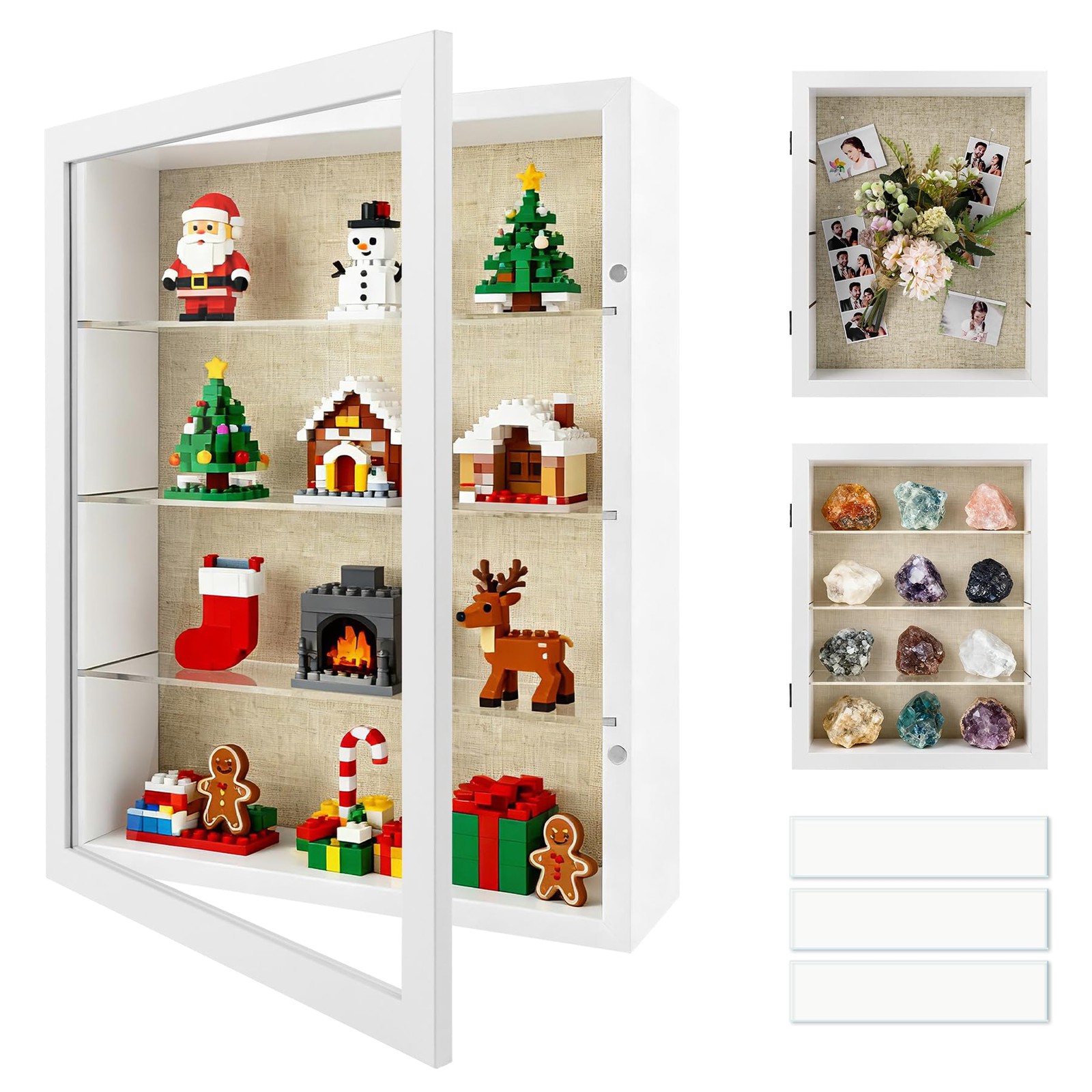 11×14 Shadow Box Display Cases Frame with Removable Clear Shelves Glass Door