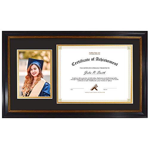 11×19.5 Frame for 8.5×11 Diploma/Certificate & 5×7 Picture Double Mat Real Glass