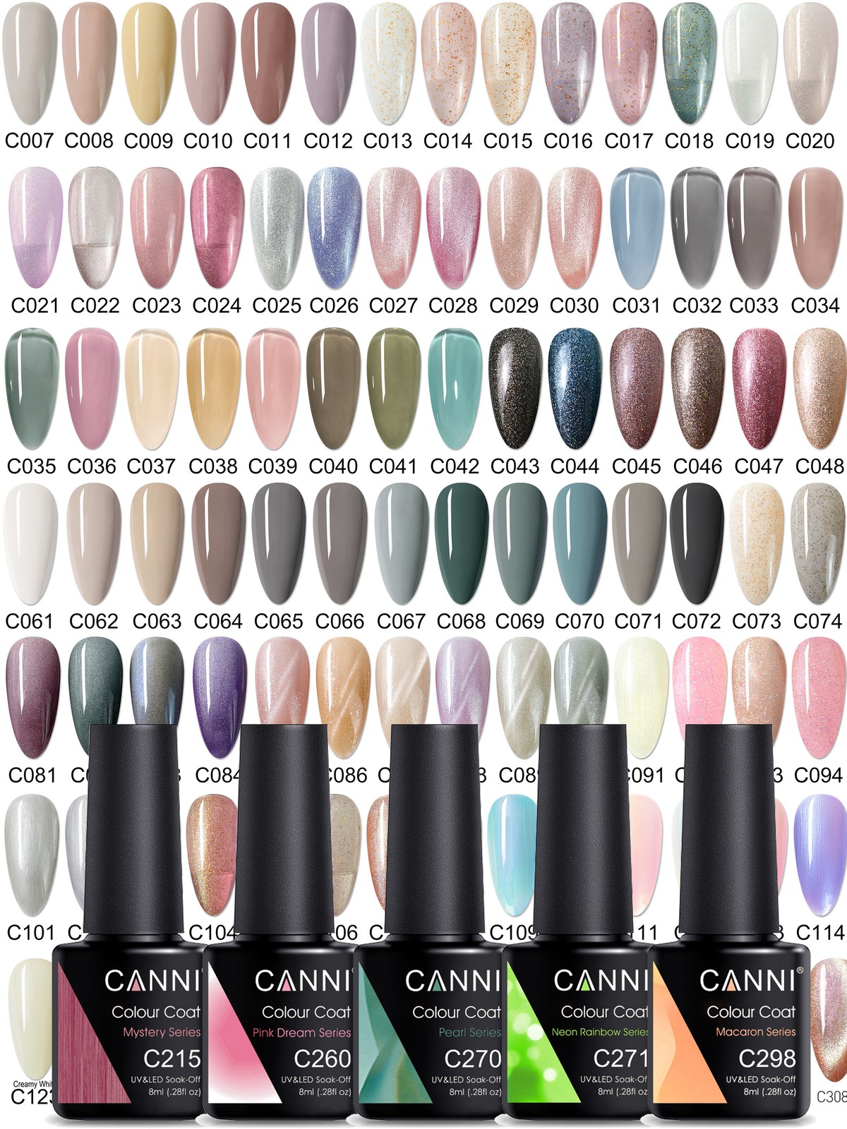 CANNI® Nail Gel Polish Soak Off UV LED Nude Glitter Cat Eye Pearl 200+ Shades