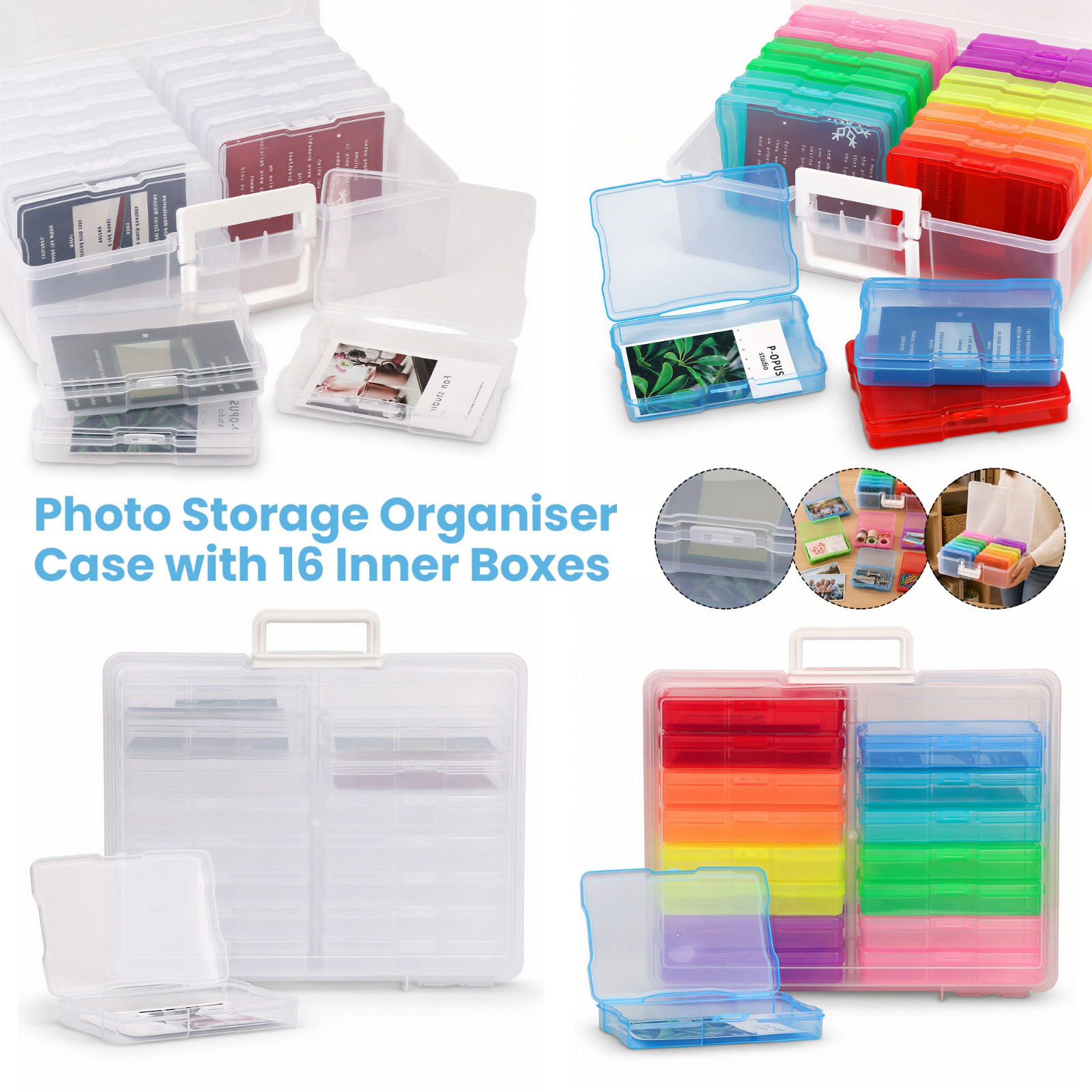 Photo Storage Box 4x6 Picture Organiser 16 Case Craft Photo Container Carry Case