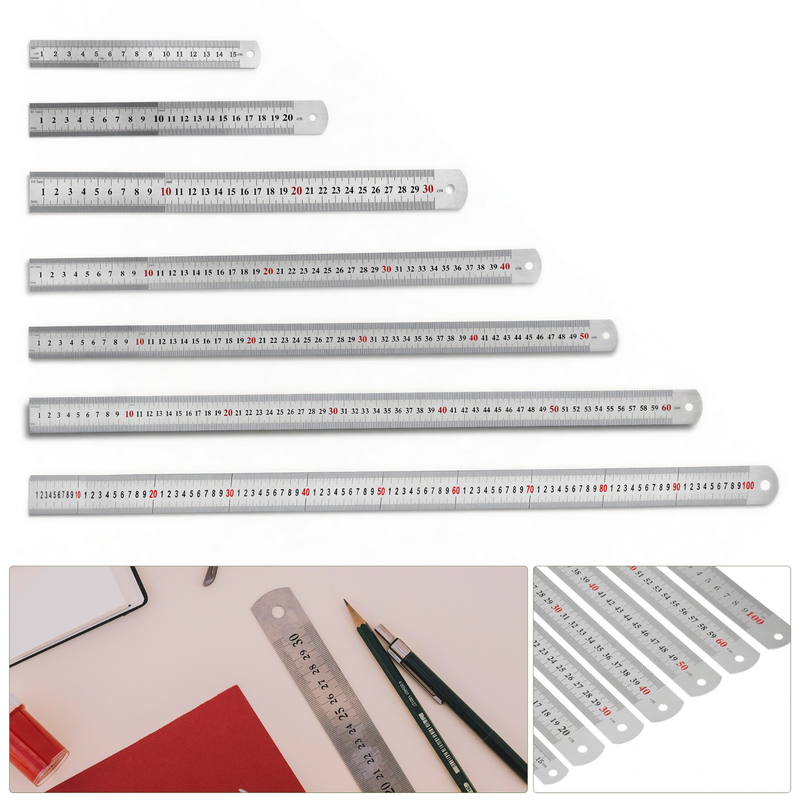 Stainless Steel Ruler Metal Rule Engineering Scale Metric Imperial 15-100cm