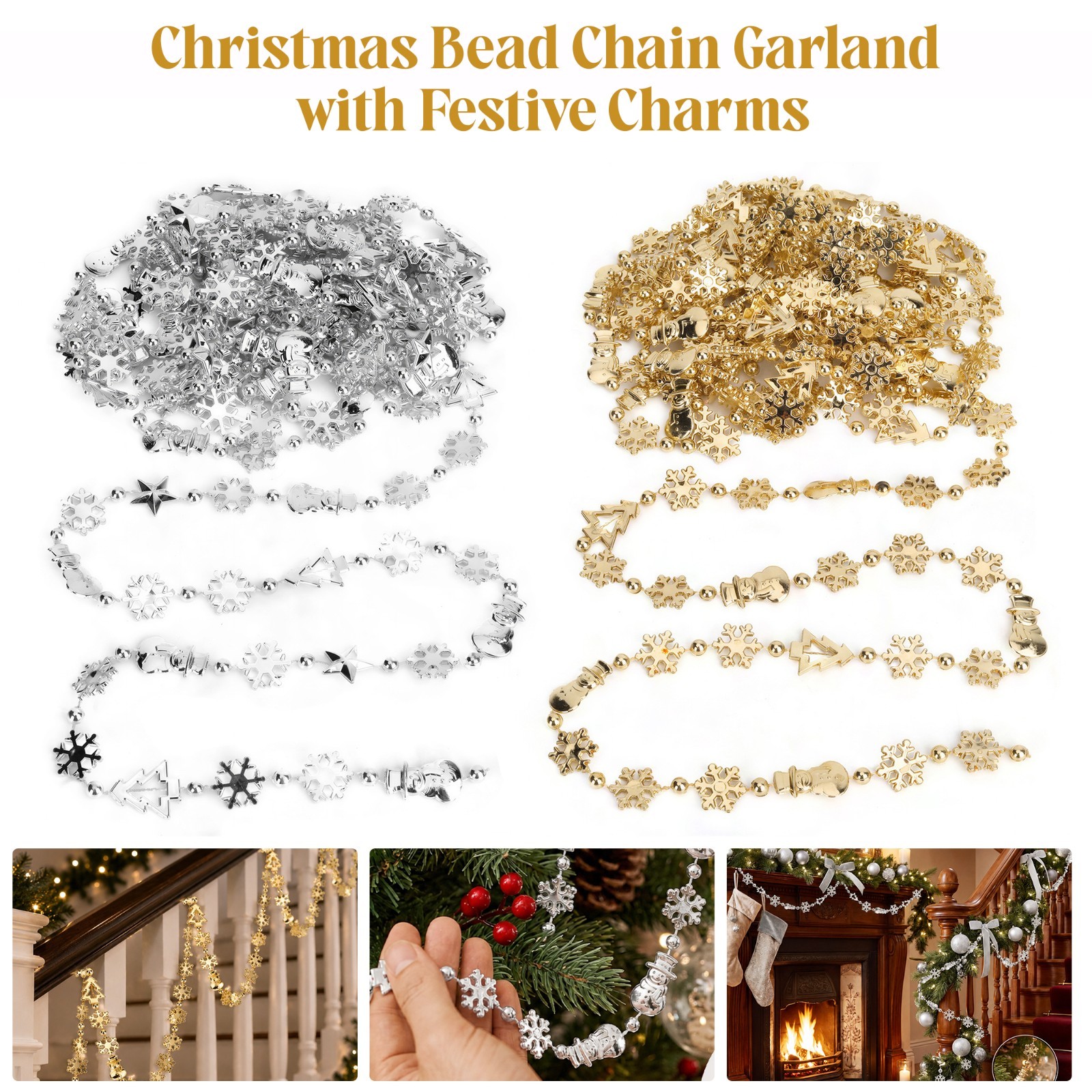 Christmas Bead Garland Xmas Tree Snowflake Snowman Charm Hanging Xmas Decoration