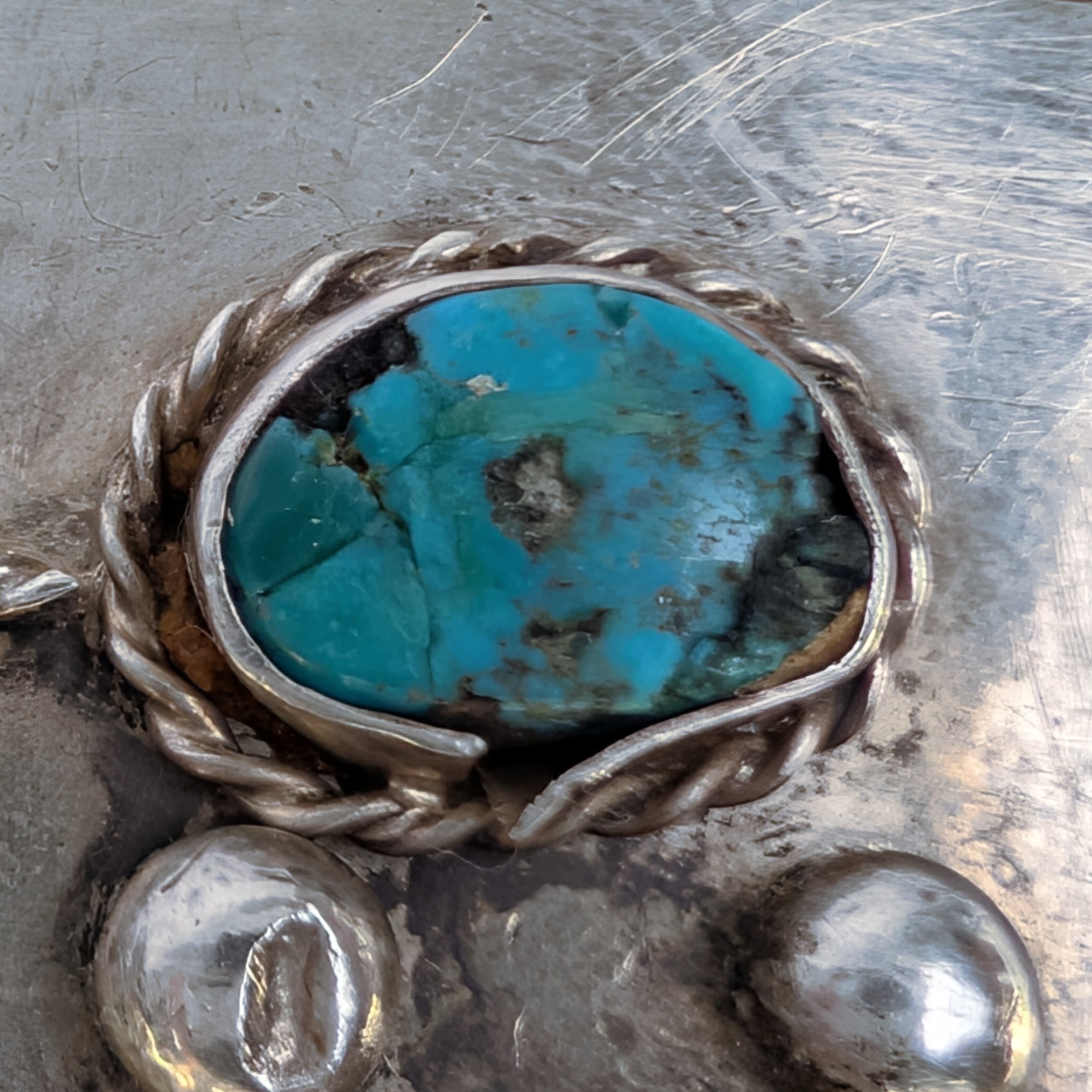 Navajo L.Y Belt Buckle 925 Sterling Silver Turquoise+Coral Signed Sz:1.5