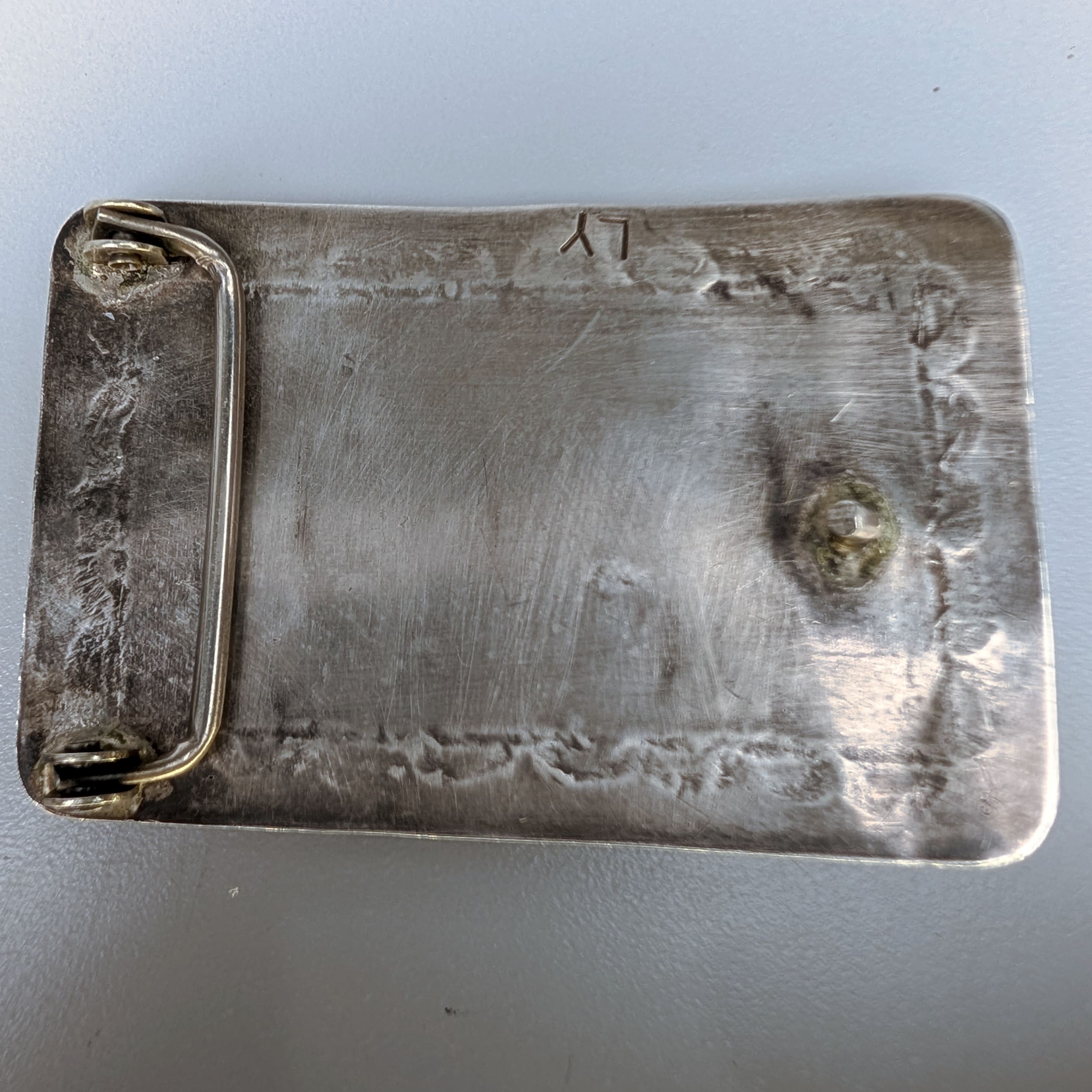 Navajo L.Y Belt Buckle 925 Sterling Silver Turquoise+Coral Signed Sz:1.5