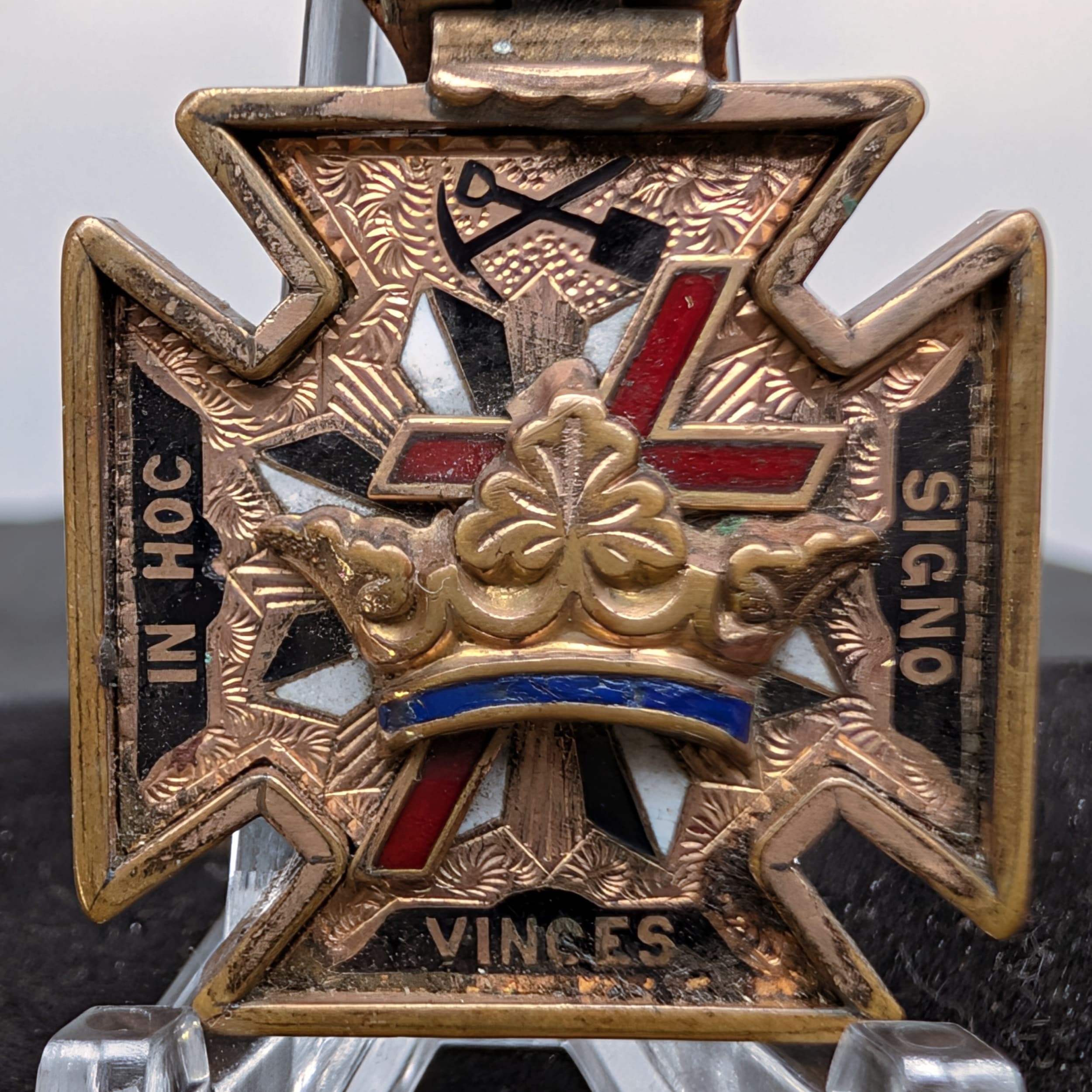 Knights Templar Masonic Articulated Head And Visor Watch Fob Pendant Antique - Picture 4 of 9