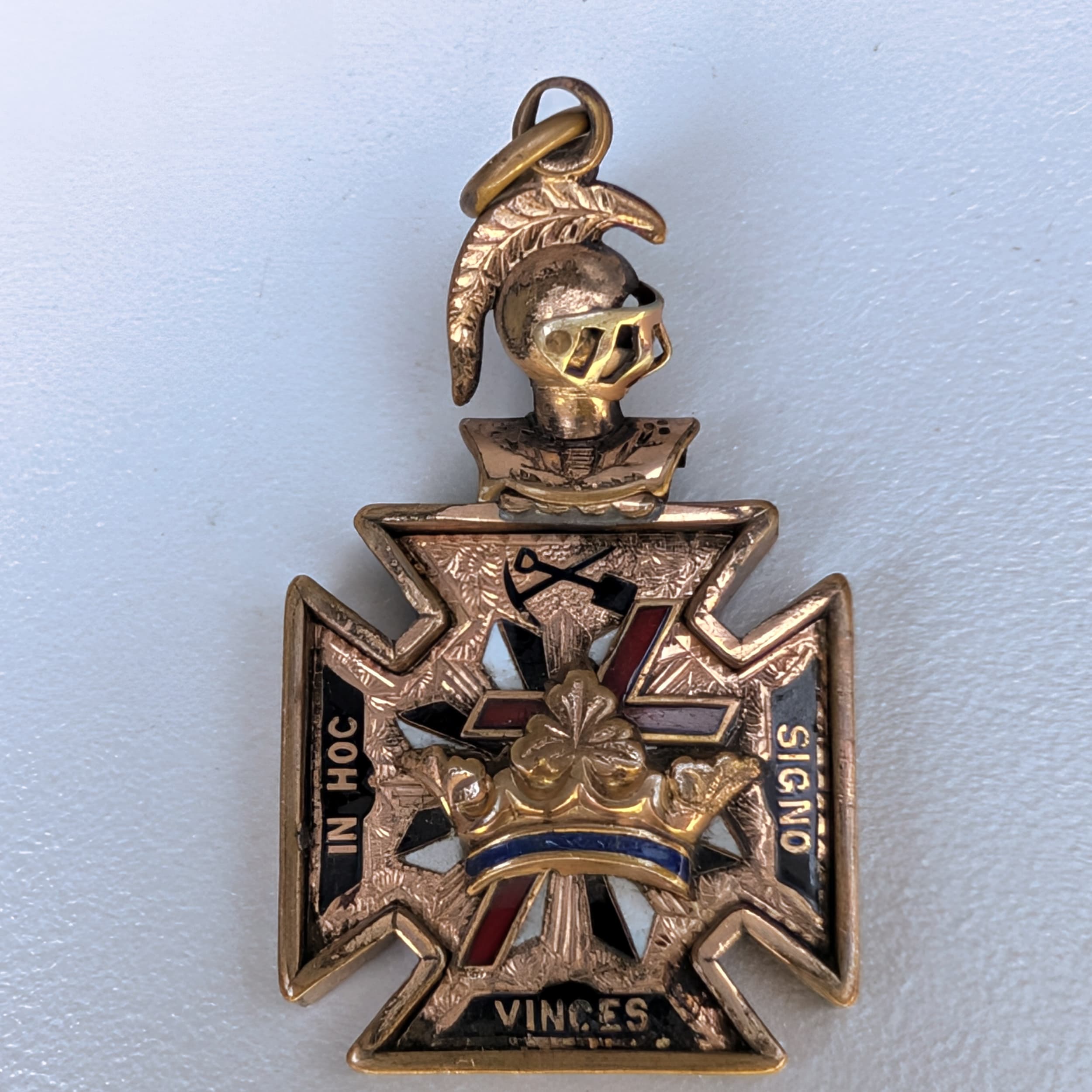 Knights Templar Masonic Articulated Head And Visor Watch Fob Pendant Antique - Picture 6 of 9