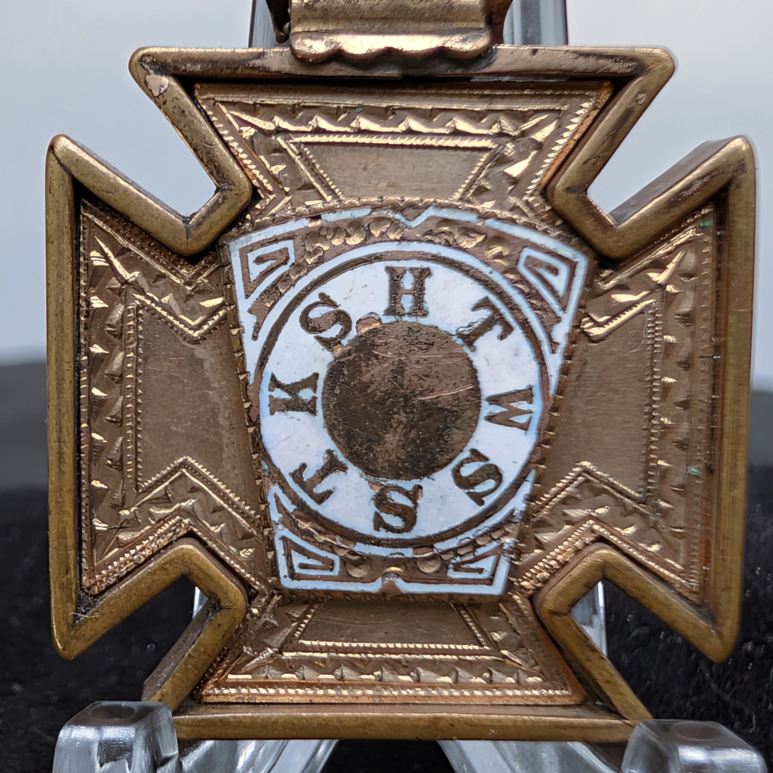 Knights Templar Masonic Articulated Head And Visor Watch Fob Pendant Antique - Picture 5 of 9