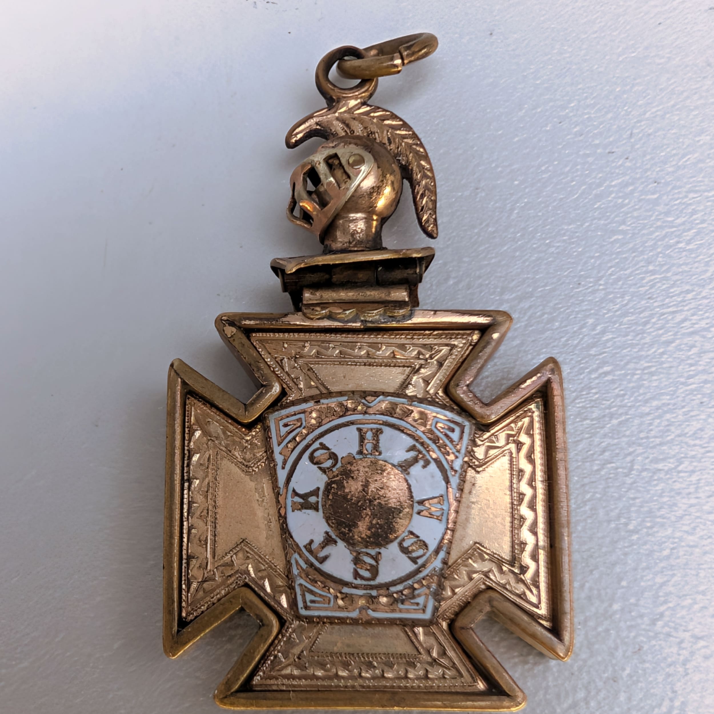 Knights Templar Masonic Articulated Head And Visor Watch Fob Pendant Antique - Picture 7 of 9