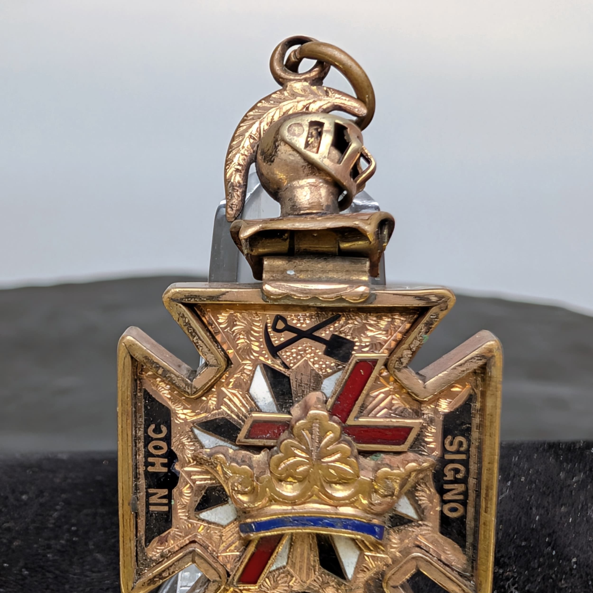 Knights Templar Masonic Articulated Head And Visor Watch Fob Pendant Antique - Picture 1 of 9