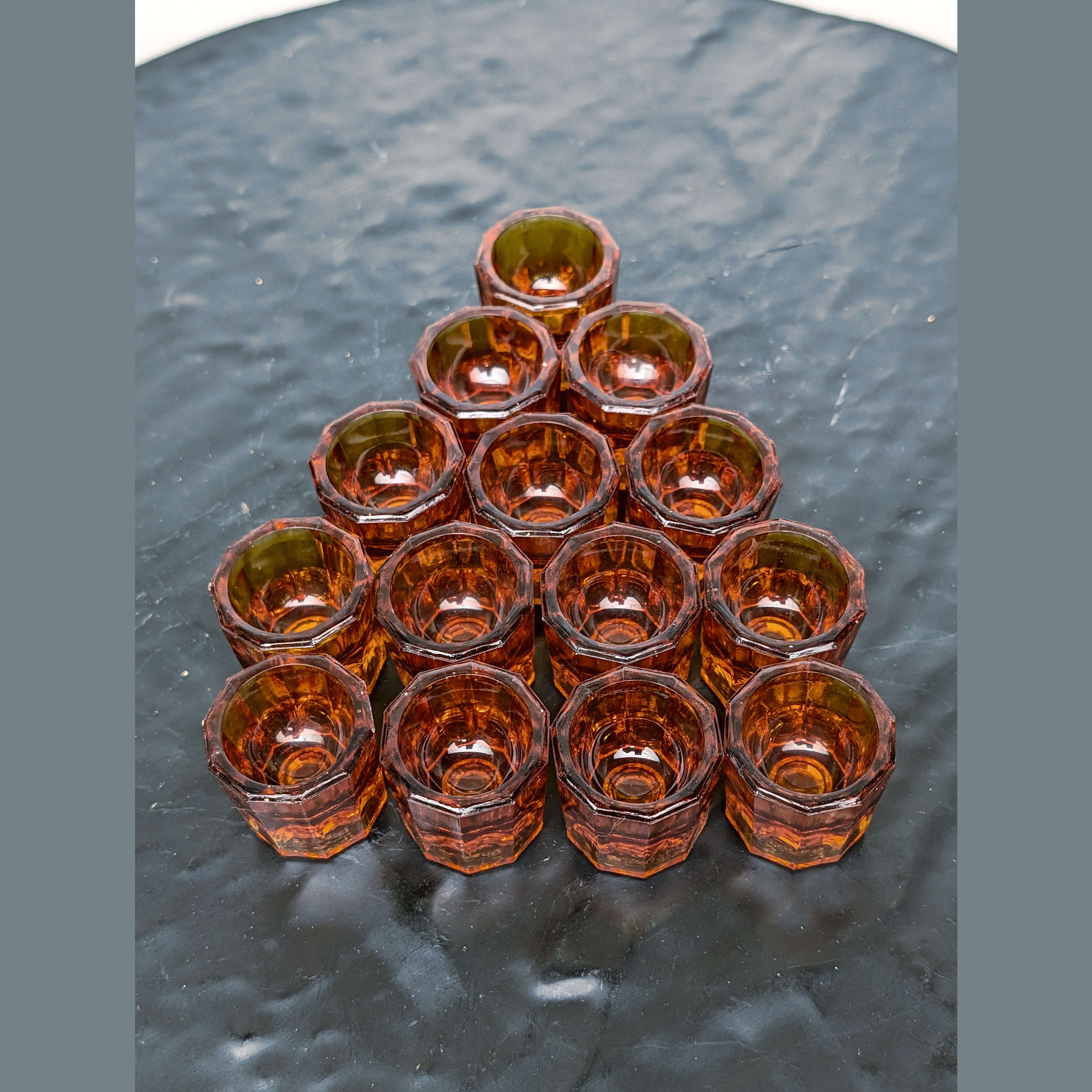 Houze Glass Dappen Dishes 14 Amber Vintage Octagon Dental Nail Art Cups - Picture 2 of 10