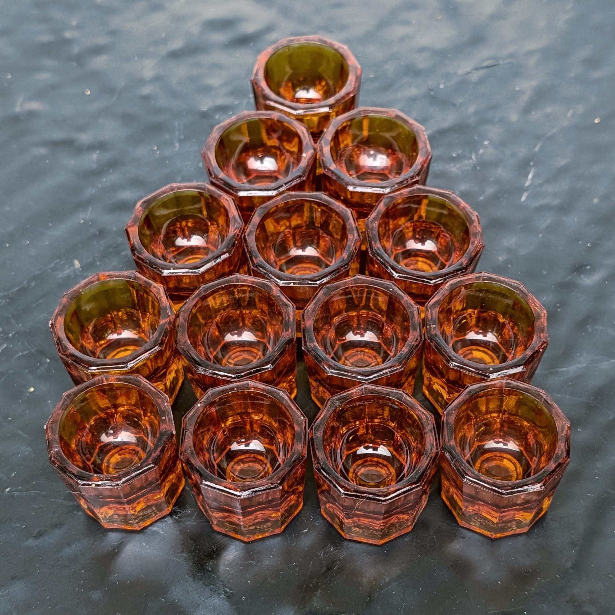 Houze Glass Dappen Dishes 14 Amber Vintage Octagon Dental Nail Art Cups - Picture 1 of 10