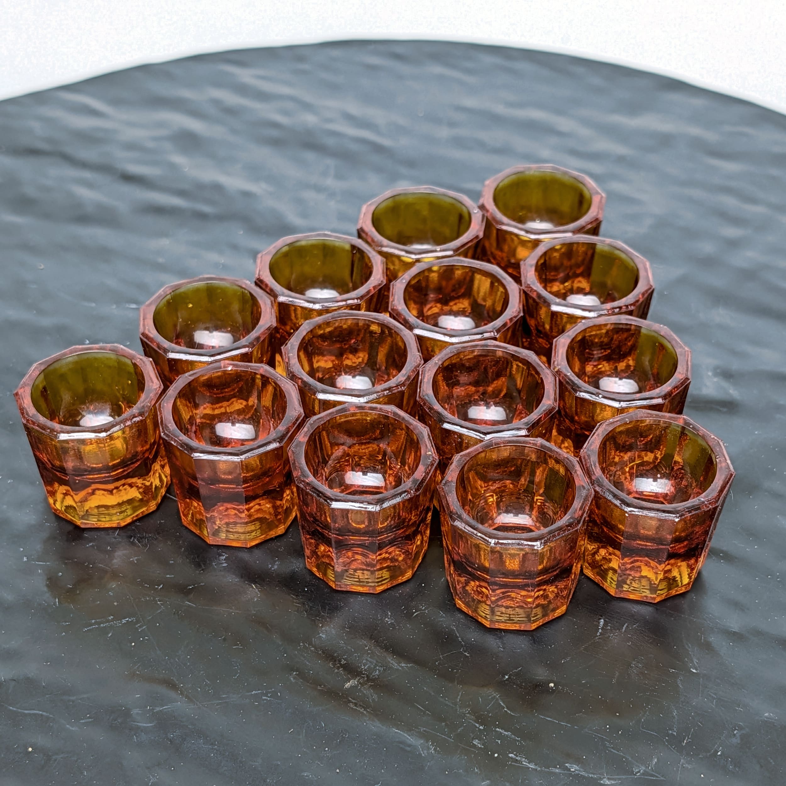 Houze Glass Dappen Dishes 14 Amber Vintage Octagon Dental Nail Art Cups - Picture 6 of 10