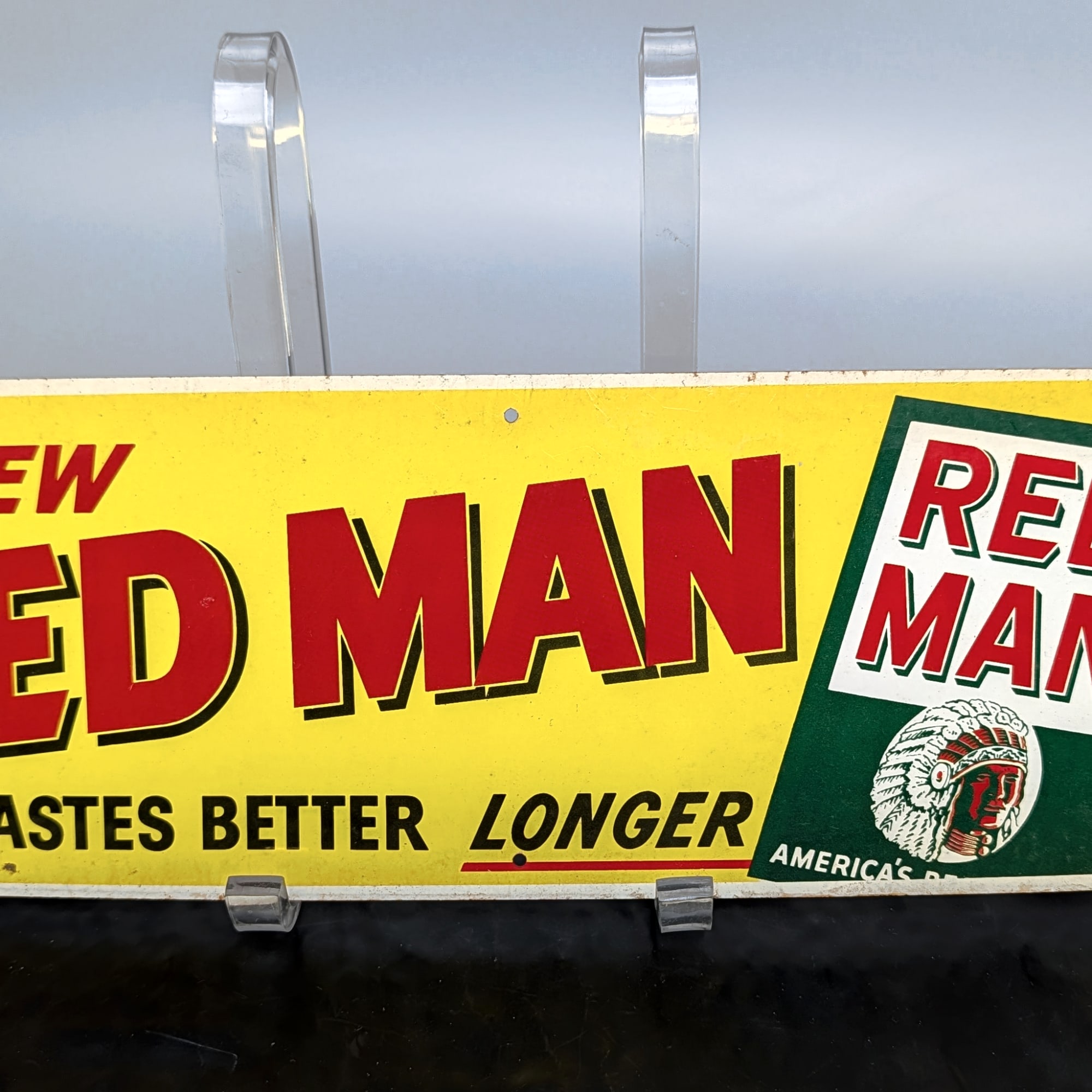 Red Man Chewing Tobacco 15" Tin Sign Vintage 1950s Gas Station Advertising