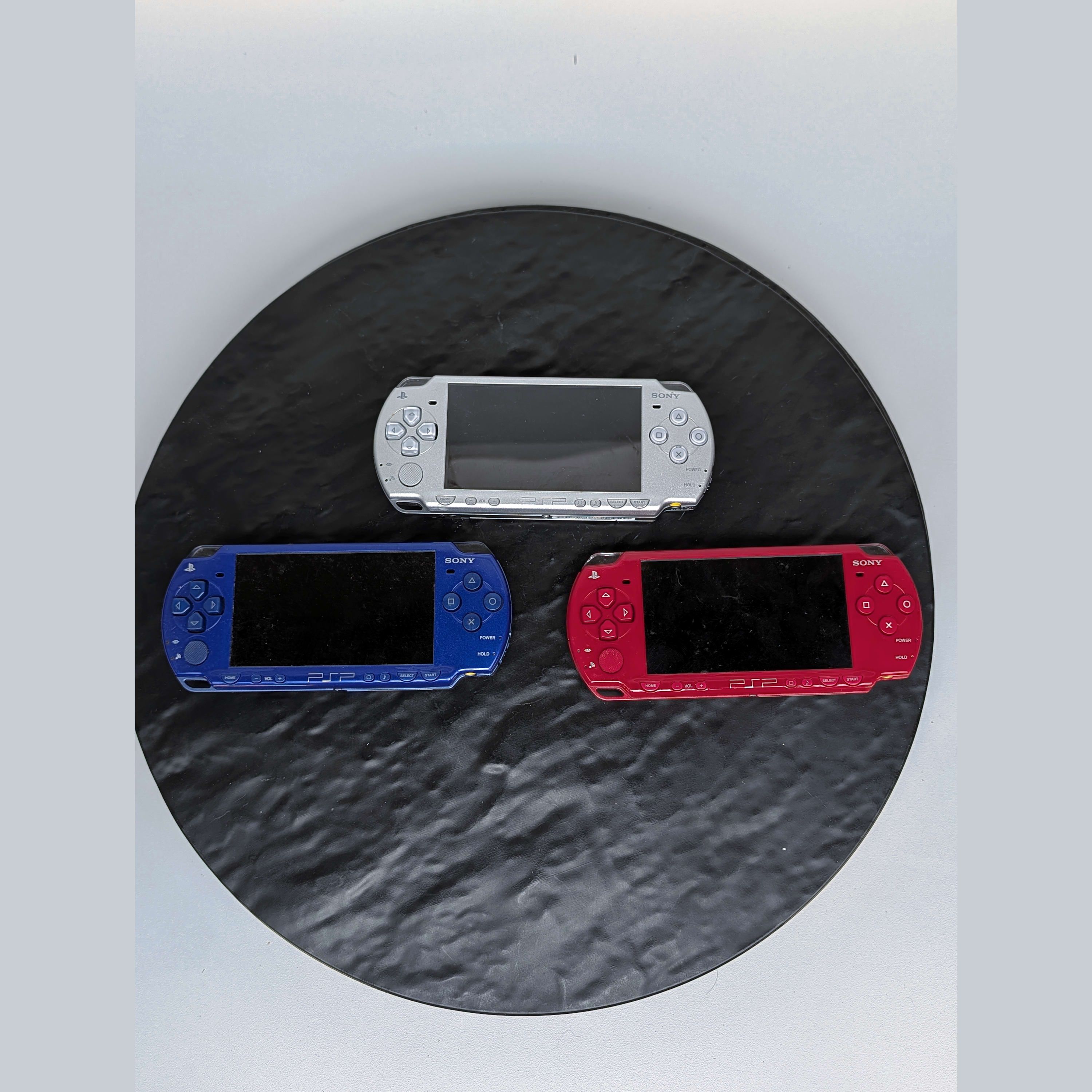 Sony PSP-2001 Handheld Lot Qty 3 God of War Red+Blue+Silver Parts/Repair π§