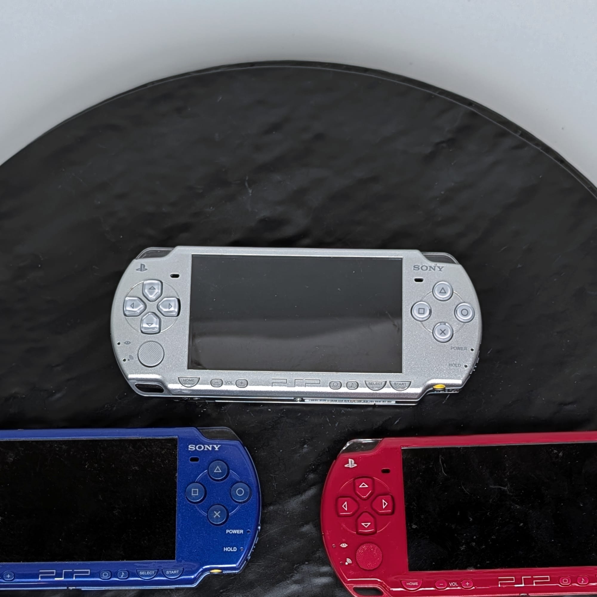 Sony PSP-2001 Handheld Lot Qty 3 God of War Red+Blue+Silver Parts/Repair π§