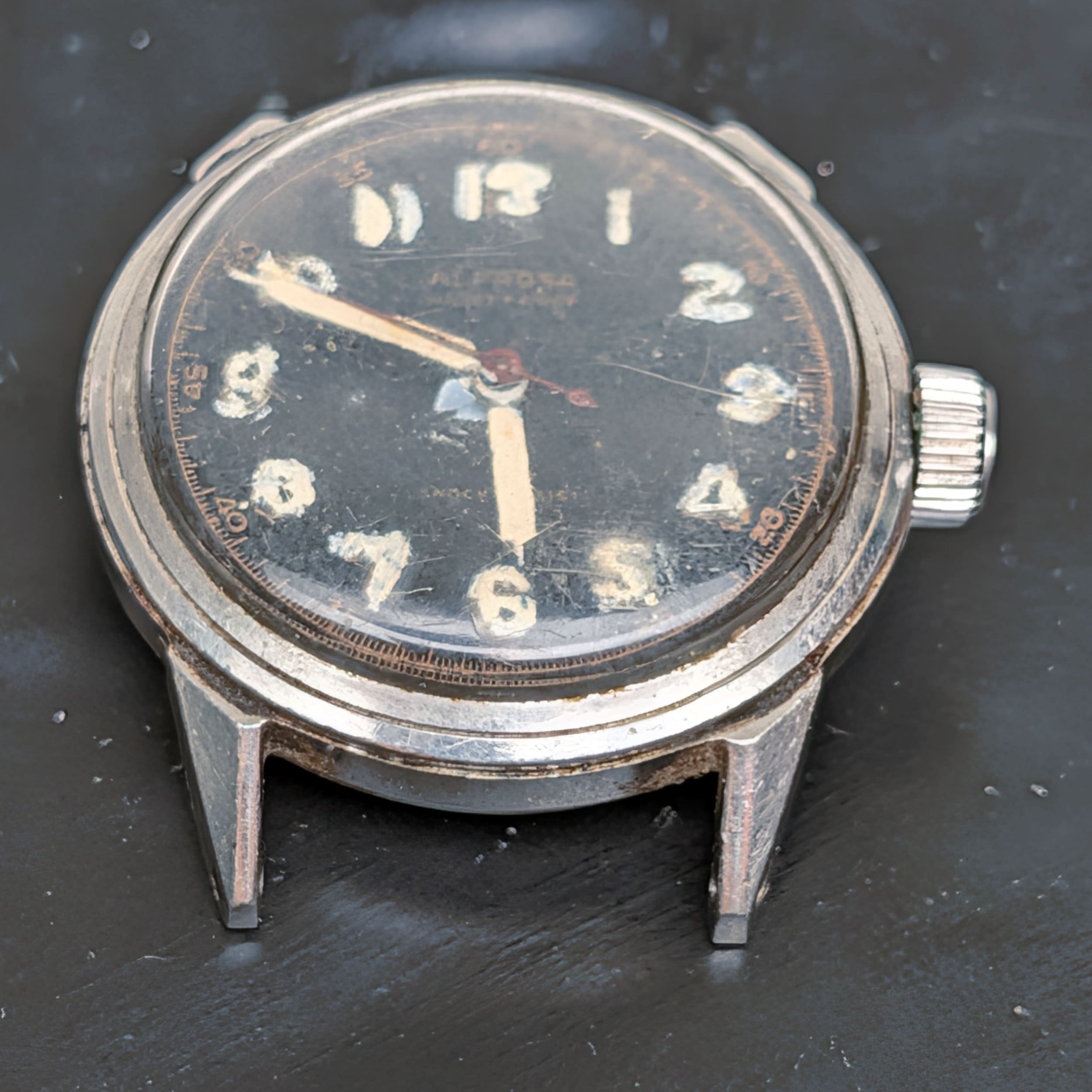 Enicar Alprosa 1940s Military Style BLACK DIAL Watch Needs Work Movement Runs