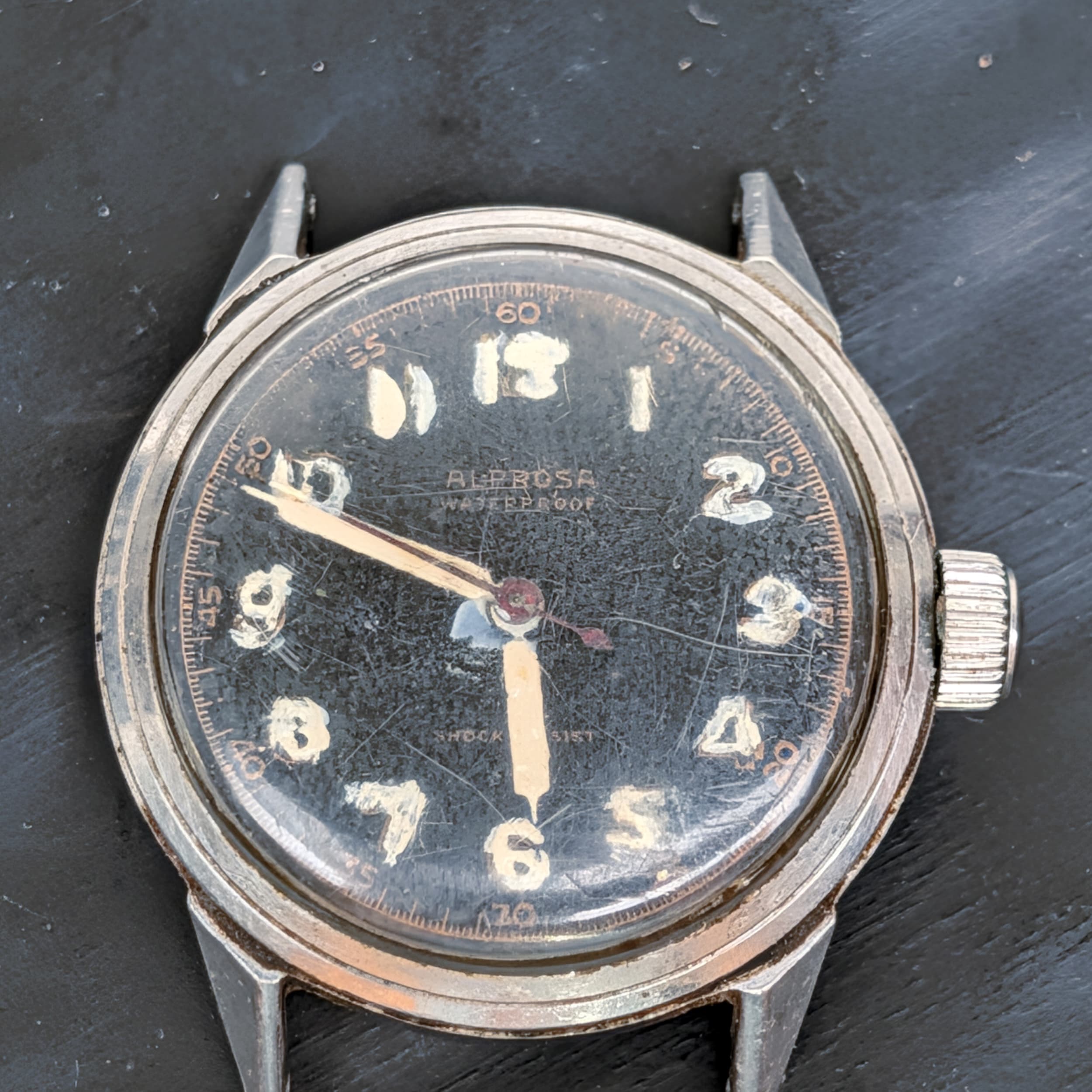 Enicar Alprosa 1940s Military Style BLACK DIAL Watch Needs Work Movement Runs