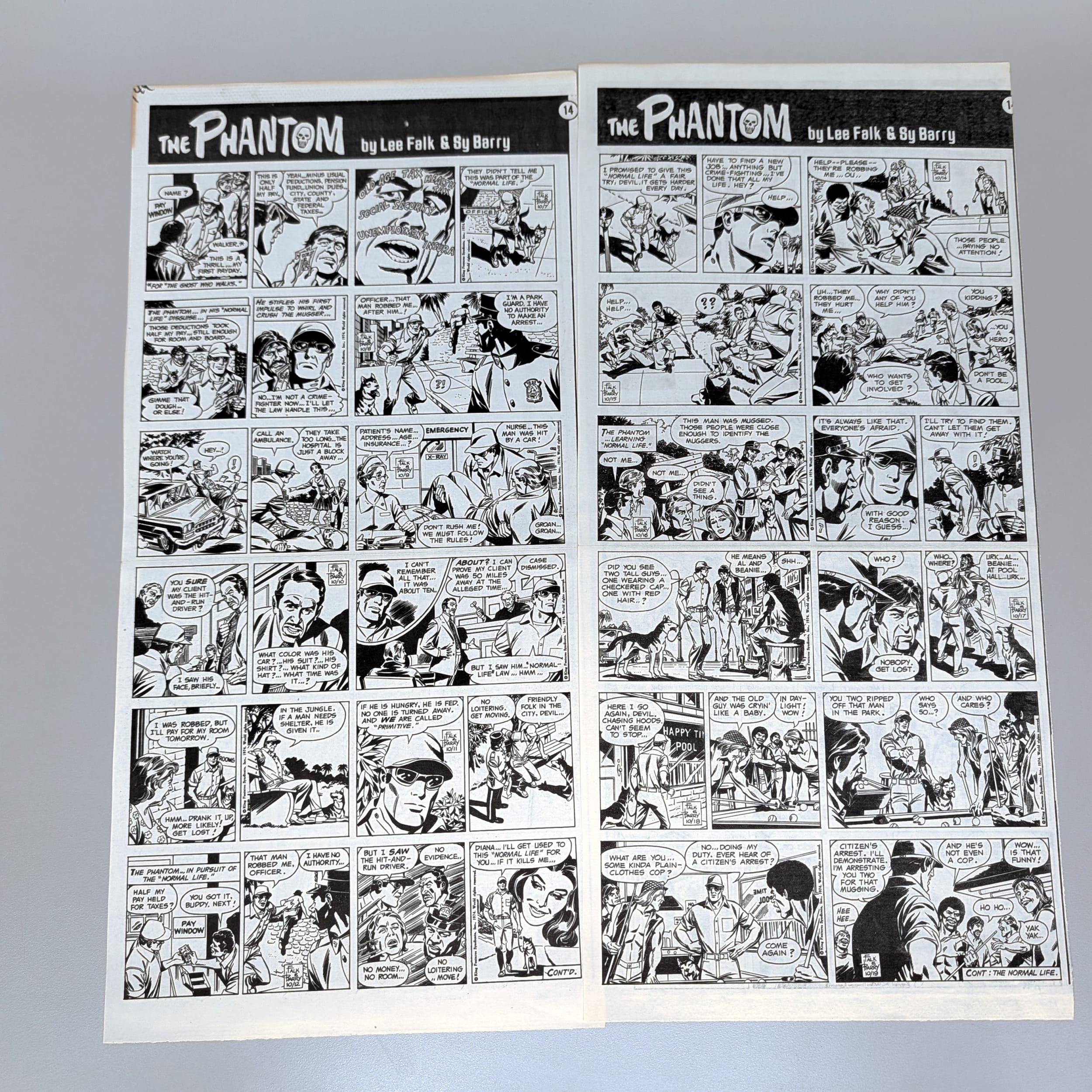 The Phantom Sunday Comic Strips 1974 Black & White Lot by Lee Falk & Sy Barry