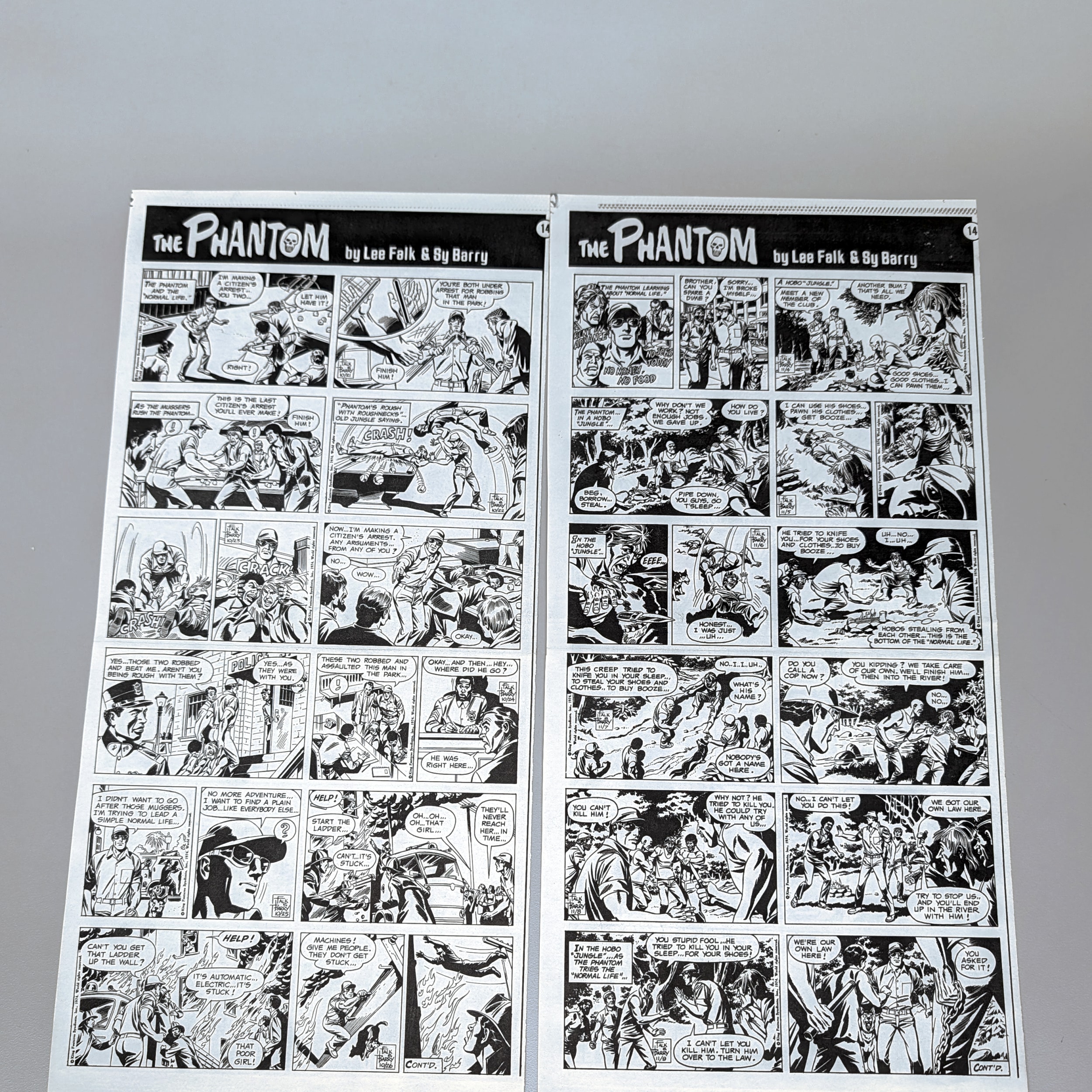 The Phantom Sunday Comic Strips 1974 Black & White Lot by Lee Falk & Sy Barry