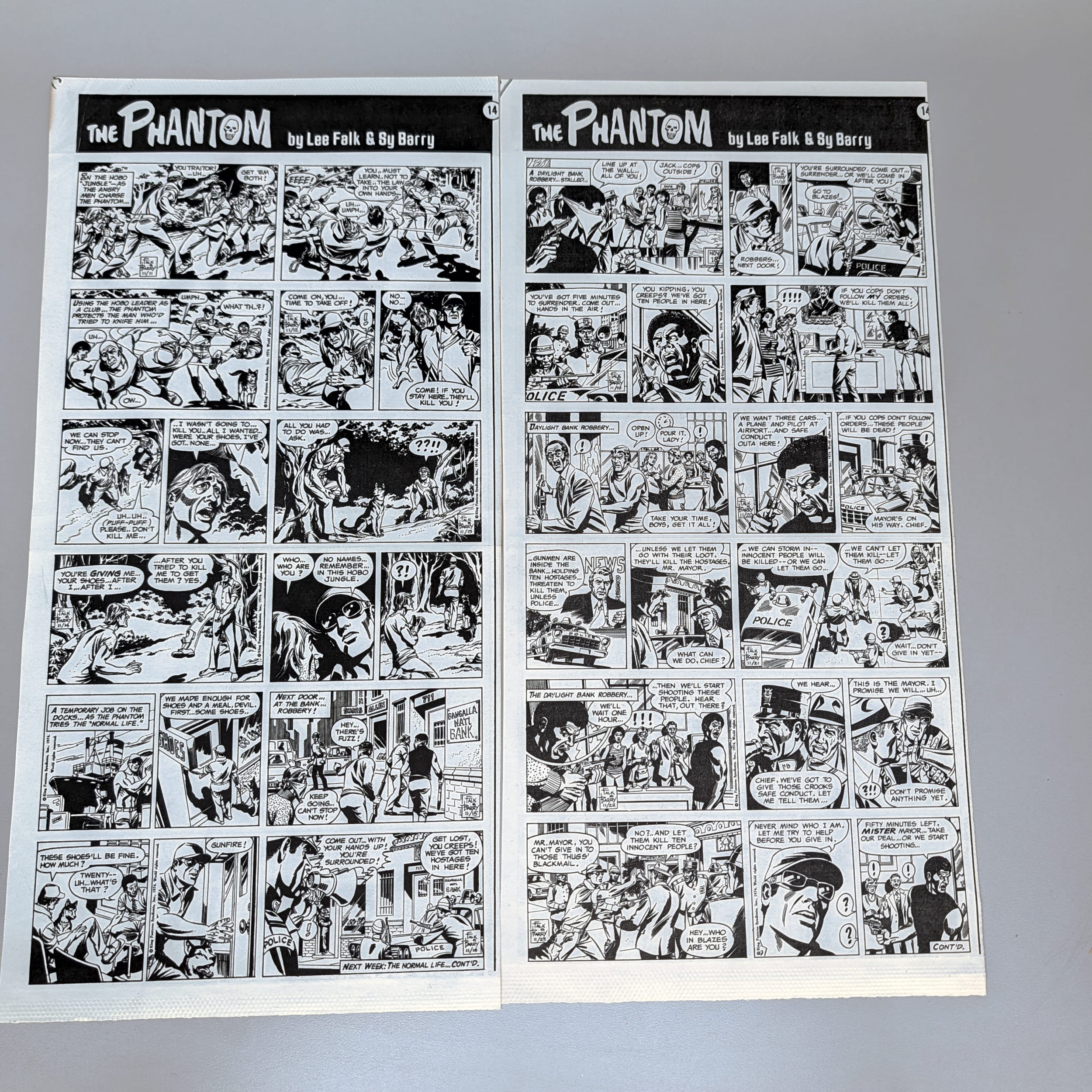 The Phantom Sunday Comic Strips 1974 Black & White Lot by Lee Falk & Sy Barry