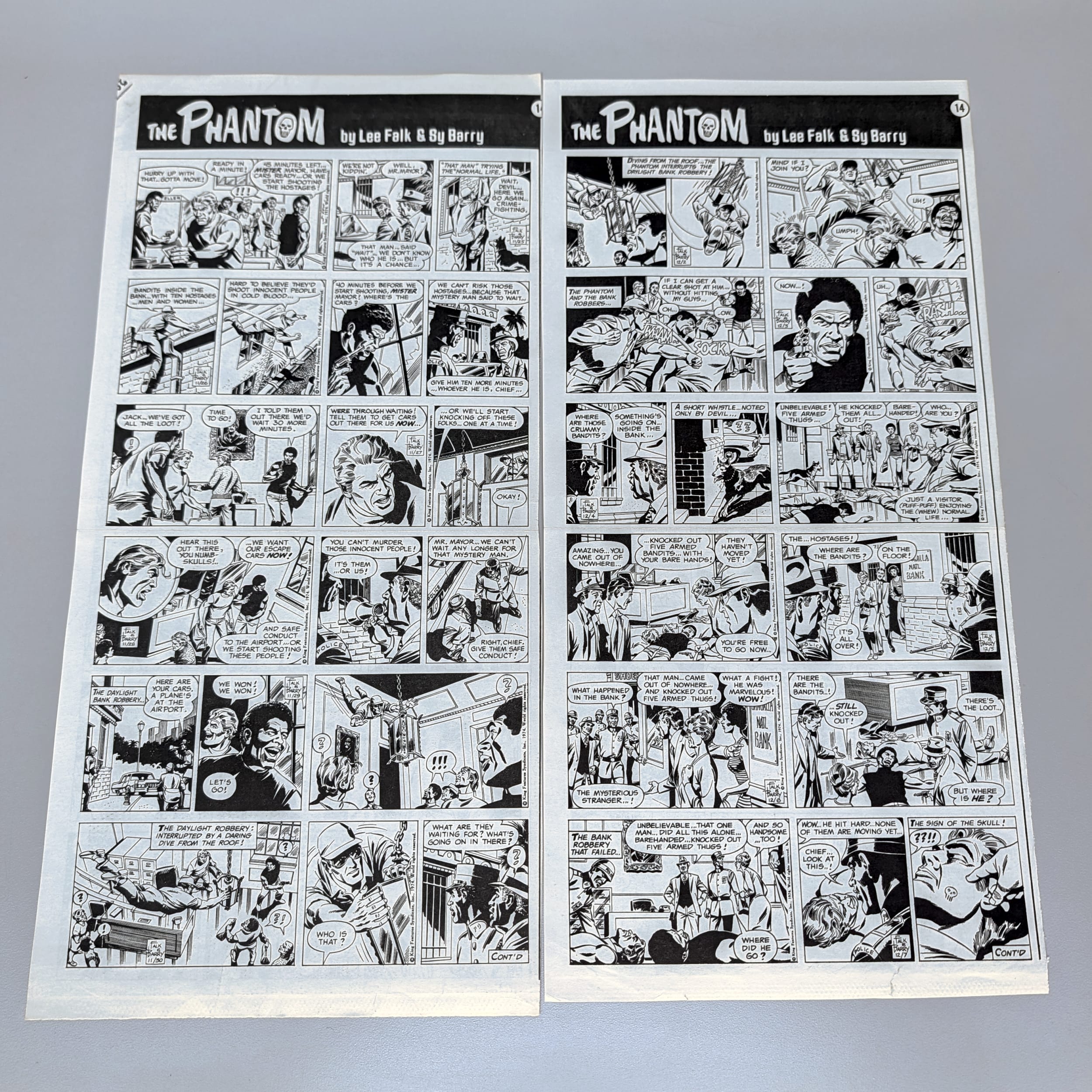 The Phantom Sunday Comic Strips 1974 Black & White Lot by Lee Falk & Sy Barry