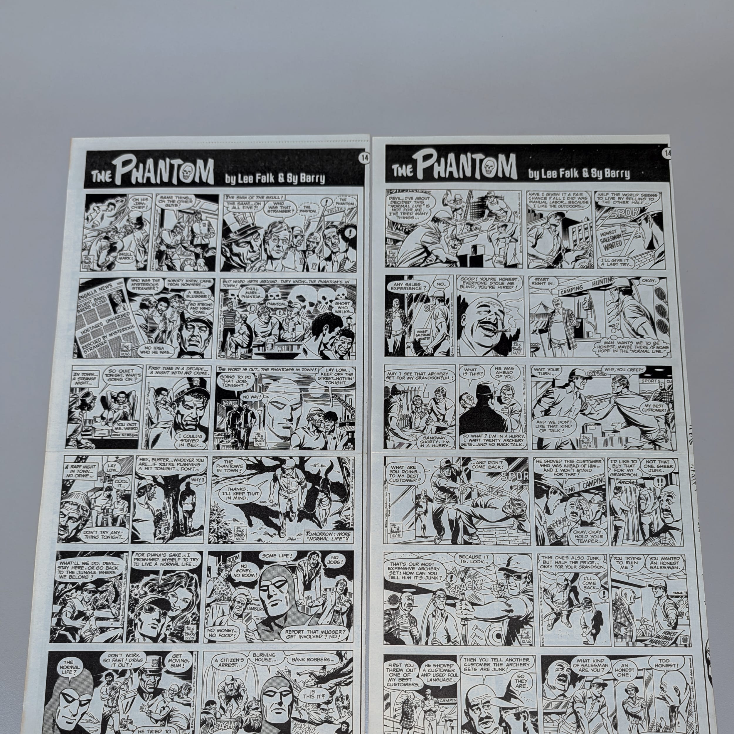 The Phantom Sunday Comic Strips 1974 Black & White Lot by Lee Falk & Sy Barry