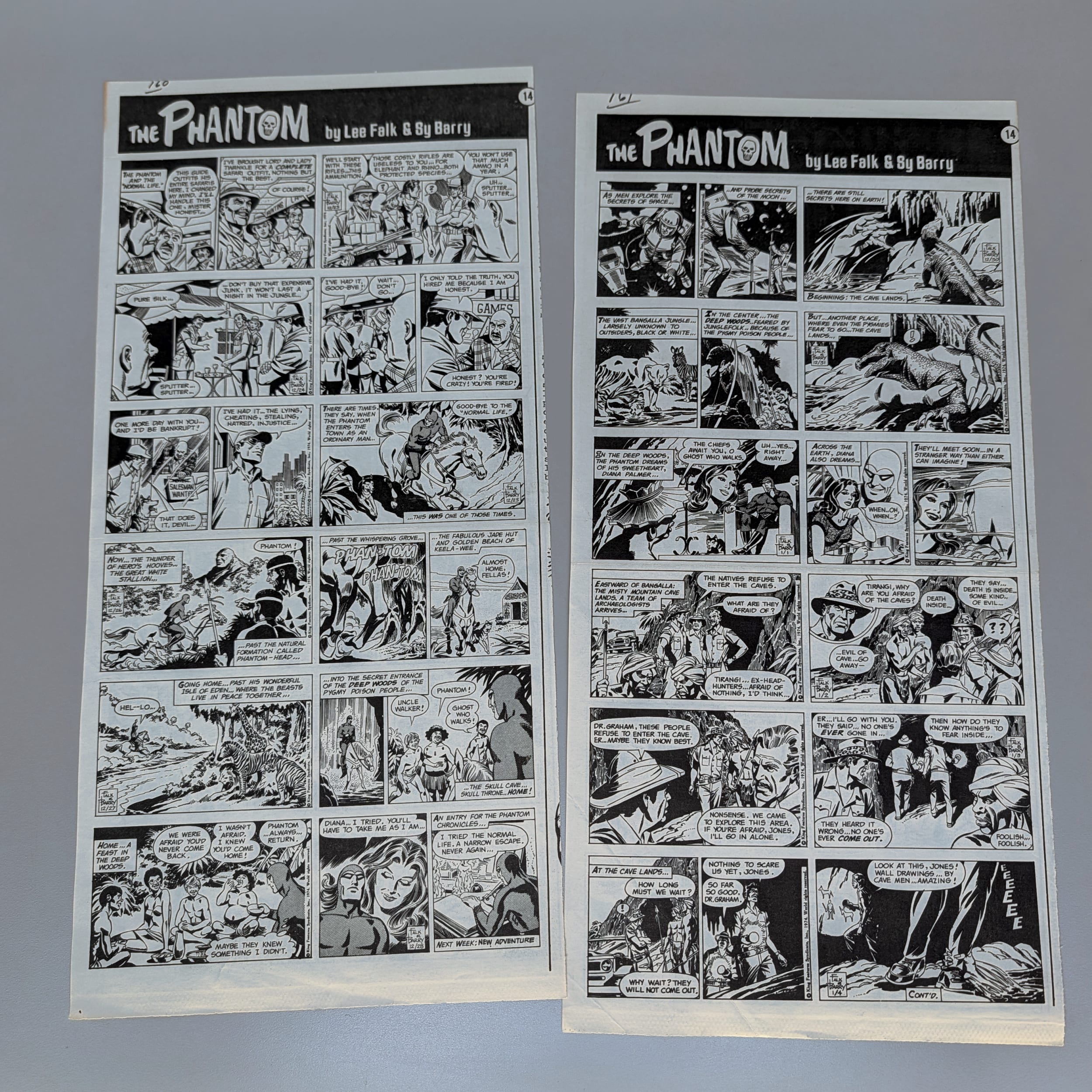 The Phantom Sunday Comic Strips 1974 Black & White Lot by Lee Falk & Sy Barry