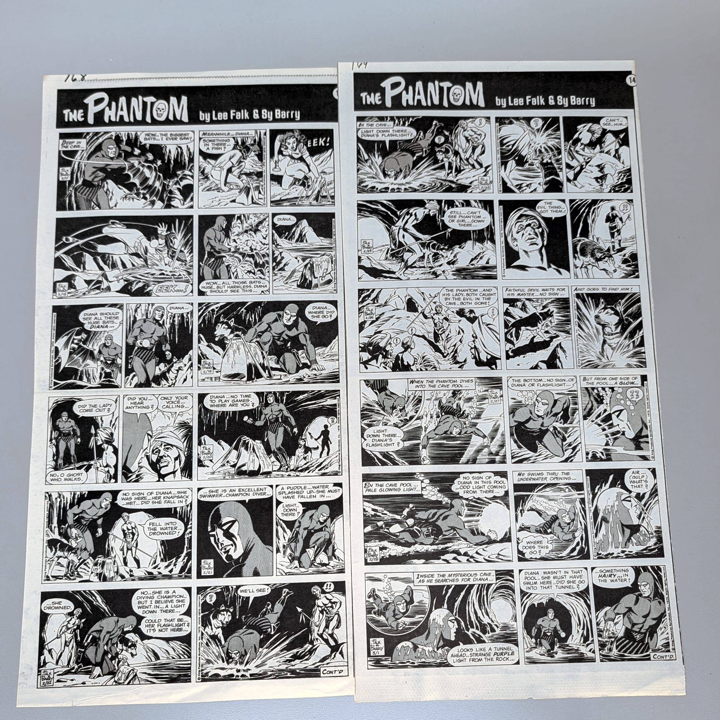 The Phantom Sunday Comic Strips 1974 Black & White Lot by Lee Falk & Sy Barry