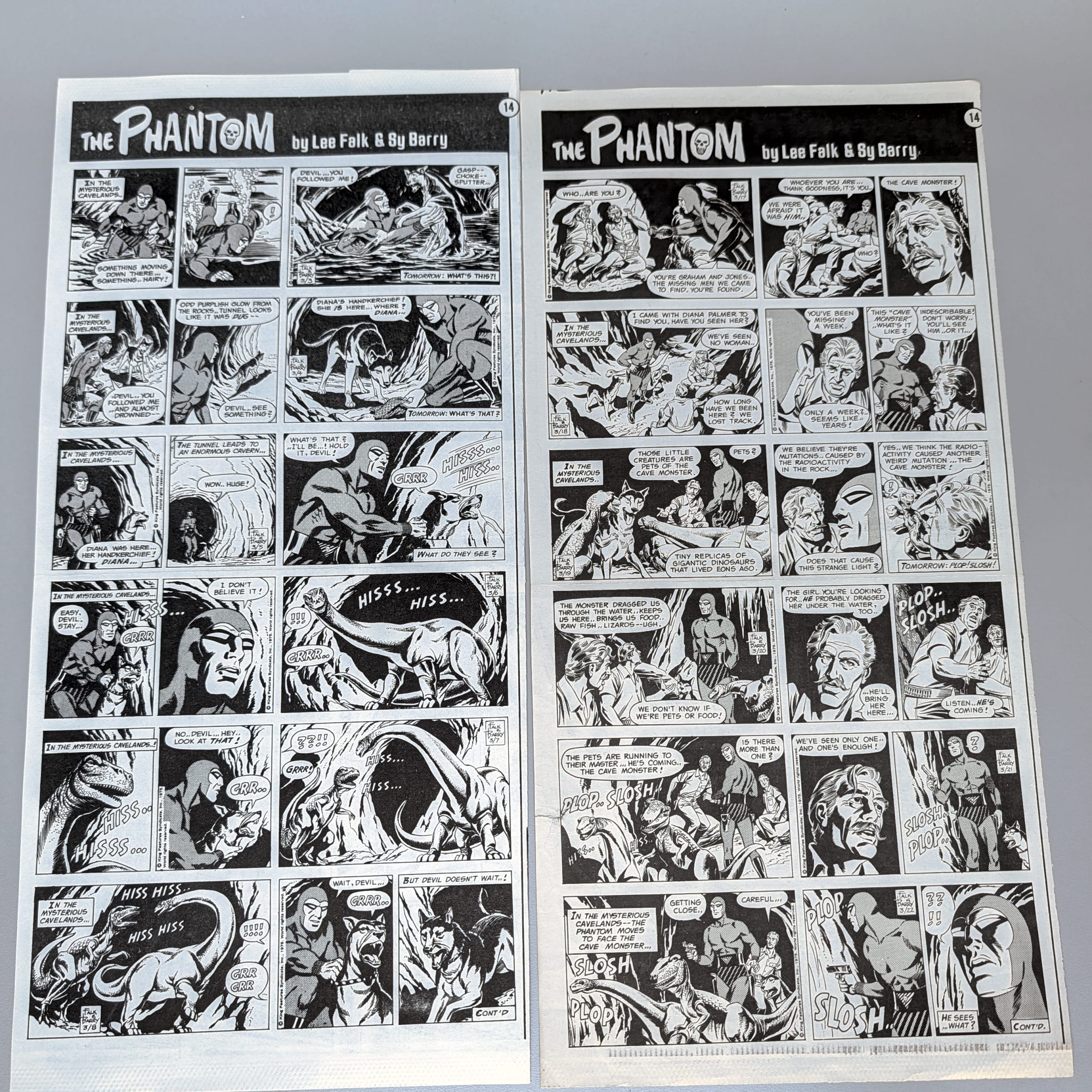 The Phantom Sunday Comic Strips 1974 Black & White Lot by Lee Falk & Sy Barry