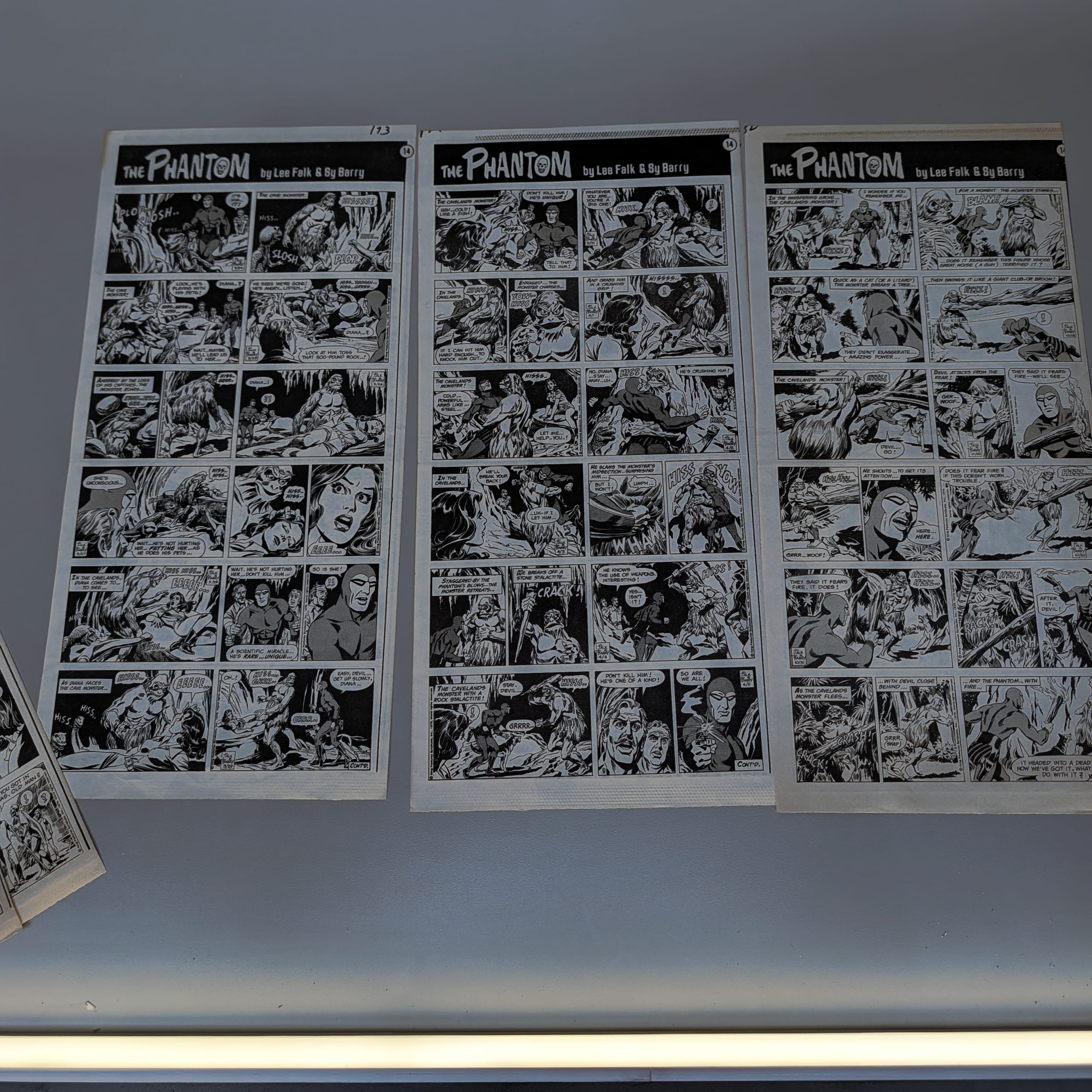 The Phantom Sunday Comic Strips 1974 Black & White Lot by Lee Falk & Sy Barry