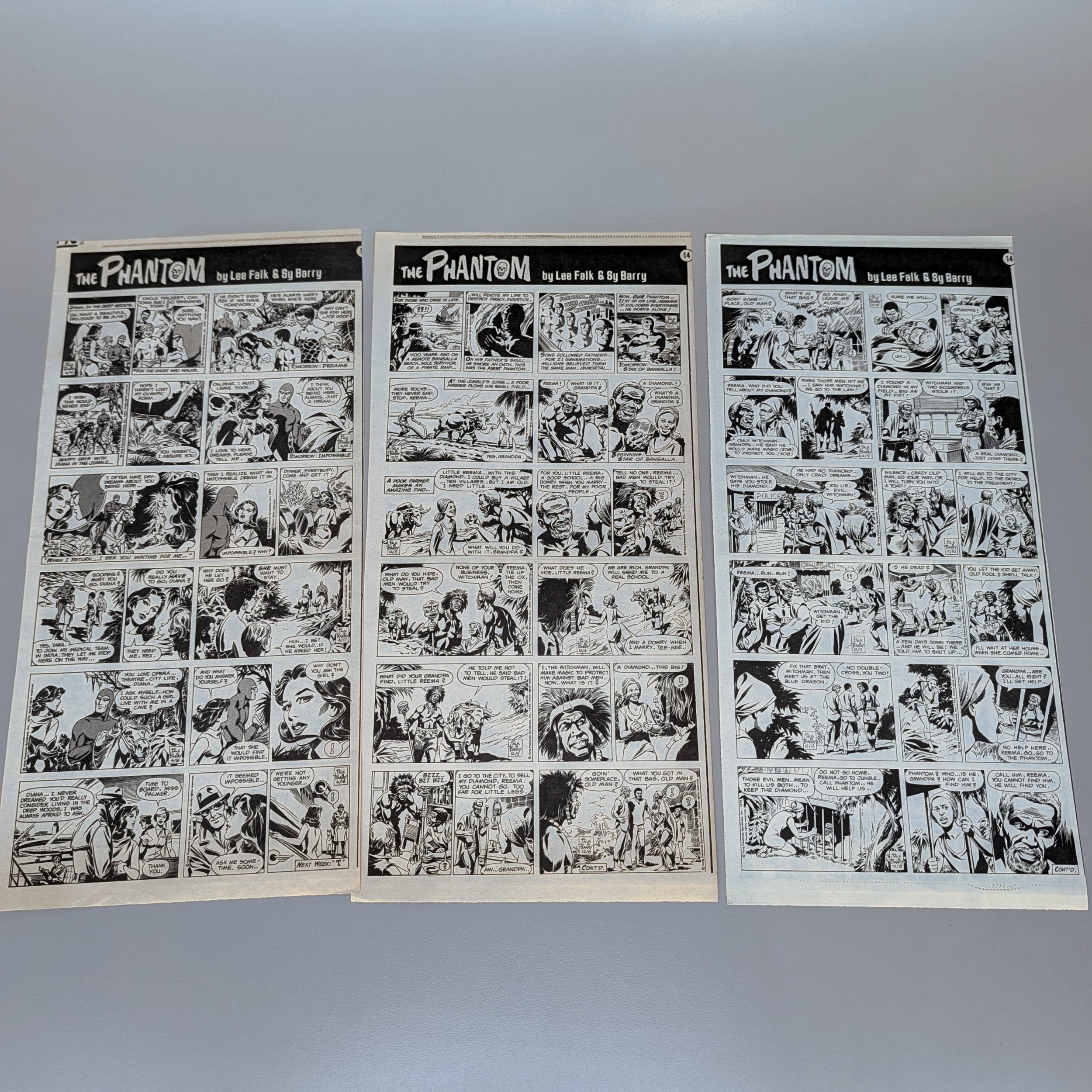 The Phantom Sunday Comic Strips 1974 Black & White Lot by Lee Falk & Sy Barry