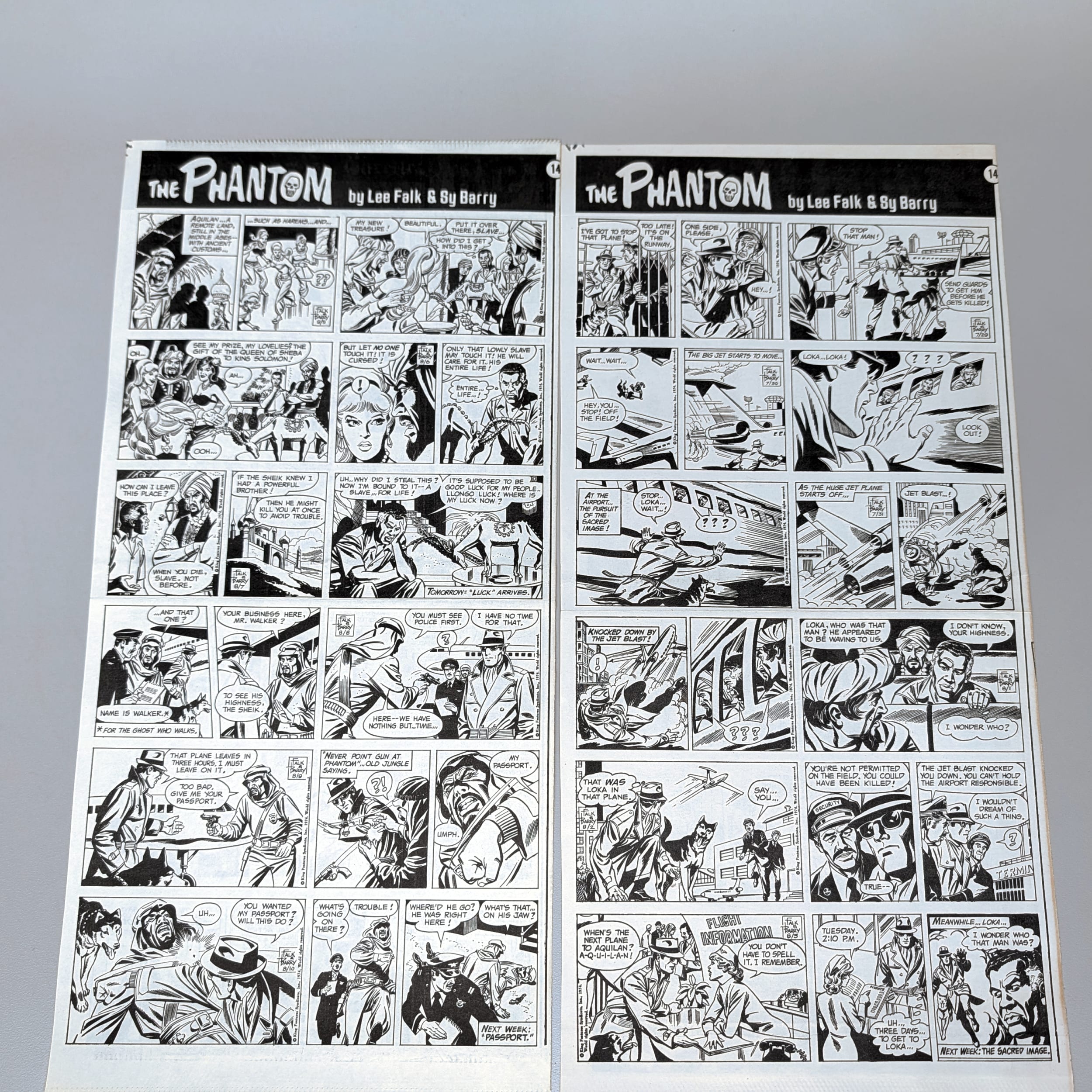 The Phantom Sunday Comic Strips 1974 Black & White Lot by Lee Falk & Sy Barry