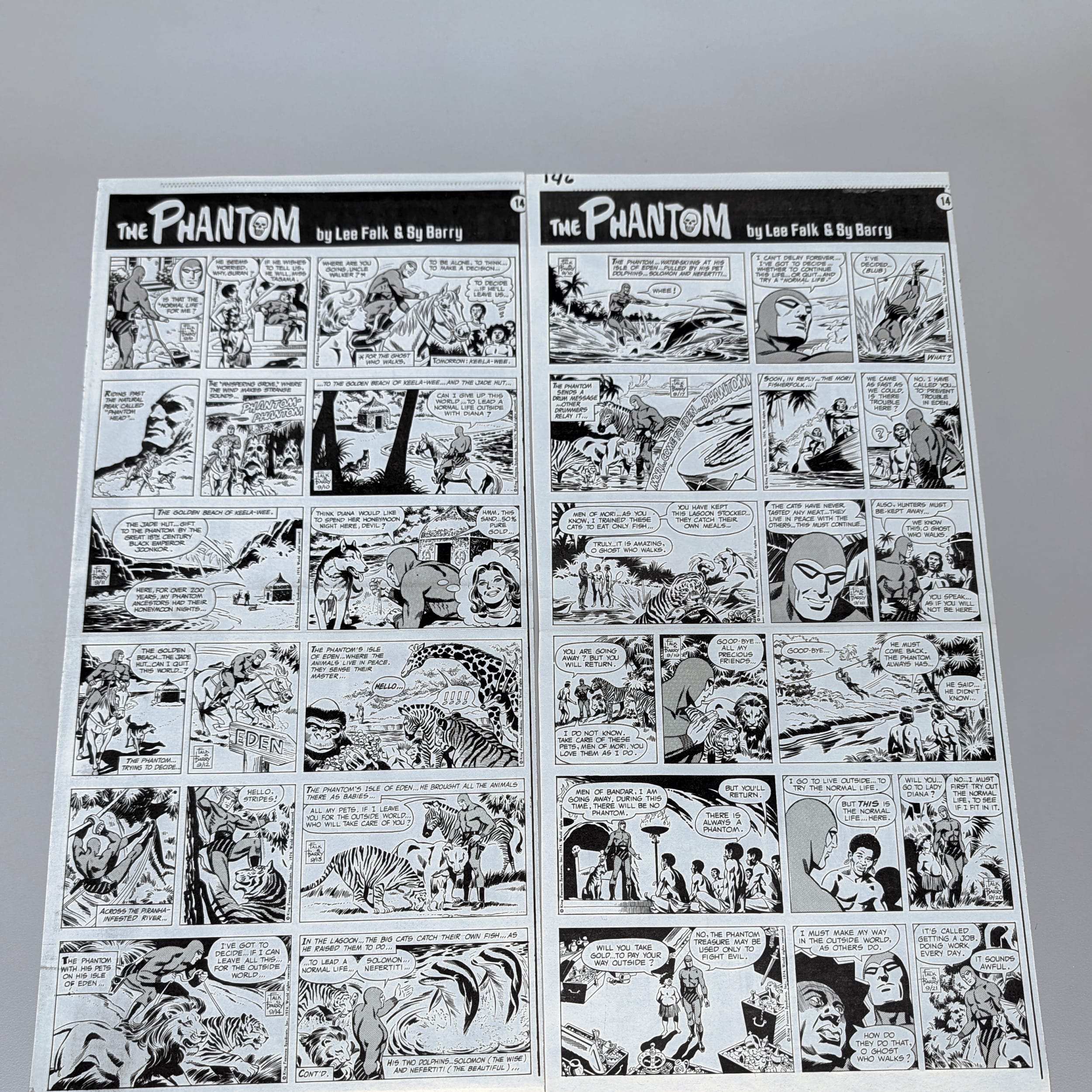 The Phantom Sunday Comic Strips 1974 Black & White Lot by Lee Falk & Sy Barry