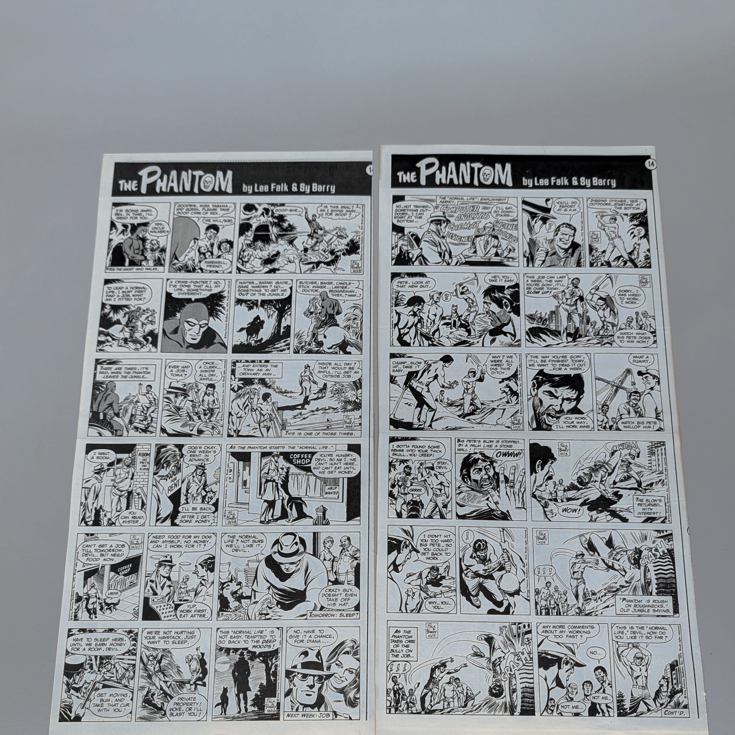 The Phantom Sunday Comic Strips 1974 Black & White Lot by Lee Falk & Sy Barry