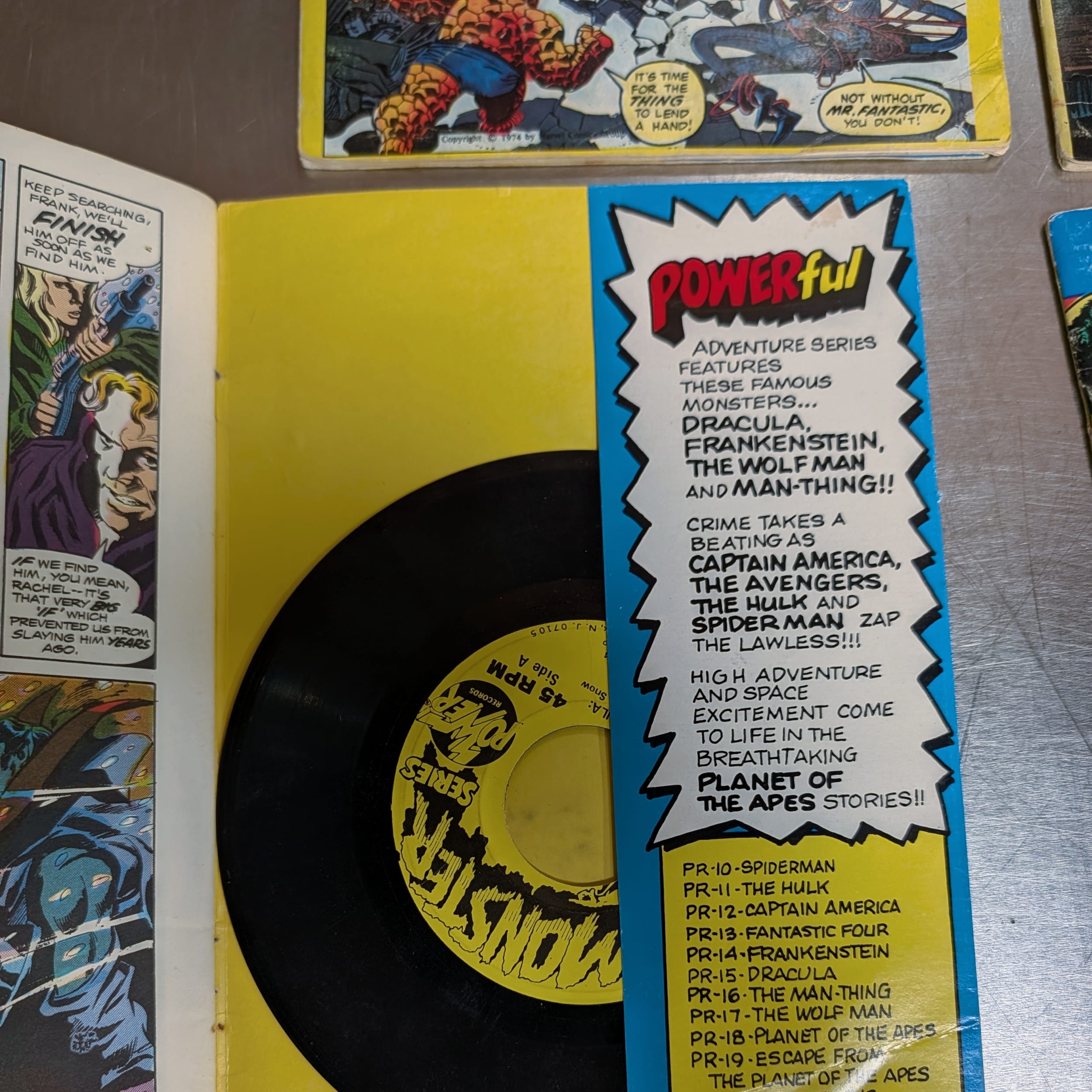Power Records Comic Book & Record Lot:Spider-Man+Marvel+Apes+FF+Cap+Dracula