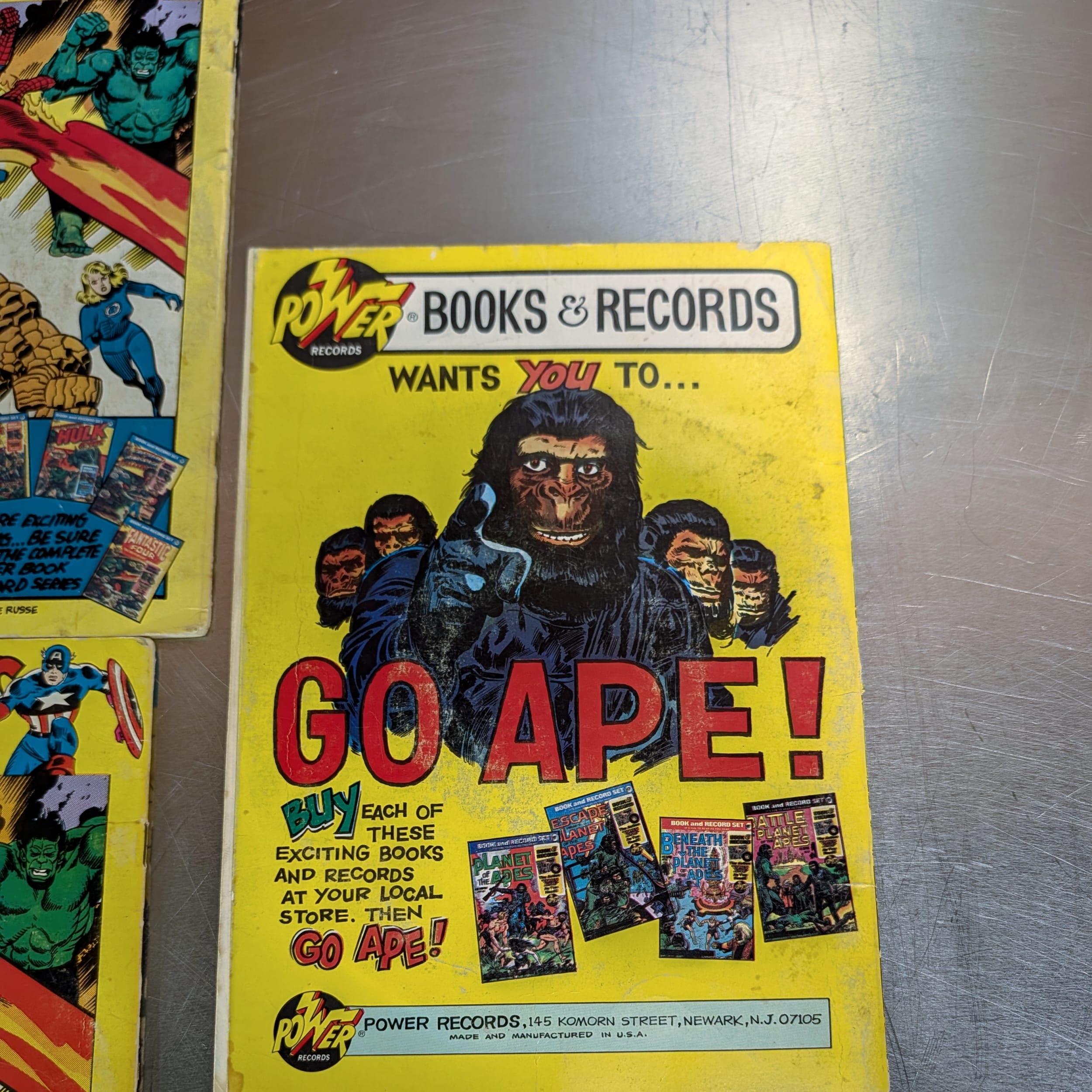 Power Records Comic Book & Record Lot:Spider-Man+Marvel+Apes+FF+Cap+Dracula