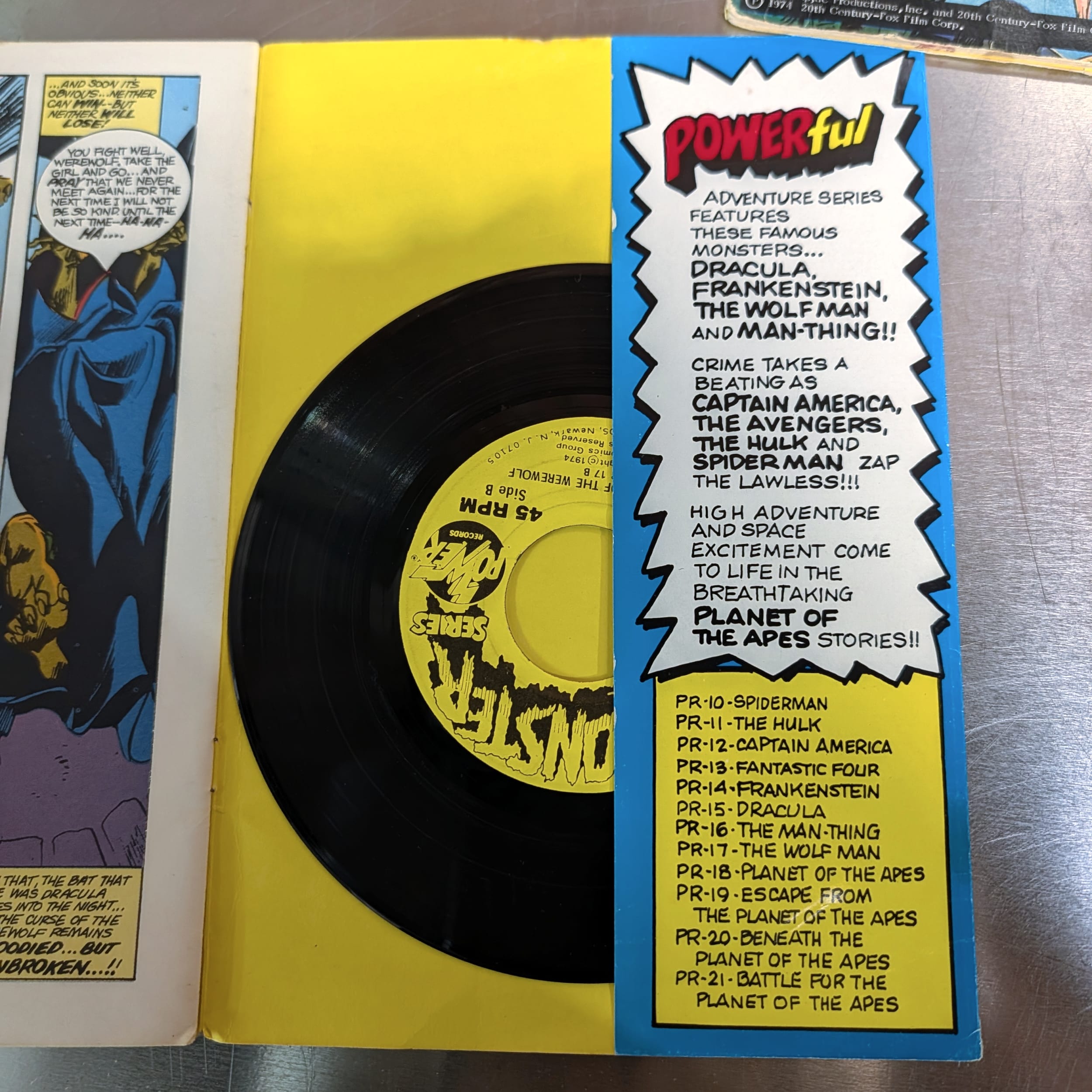 Power Records Comic Book & Record Lot:Spider-Man+Marvel+Apes+FF+Cap+Dracula
