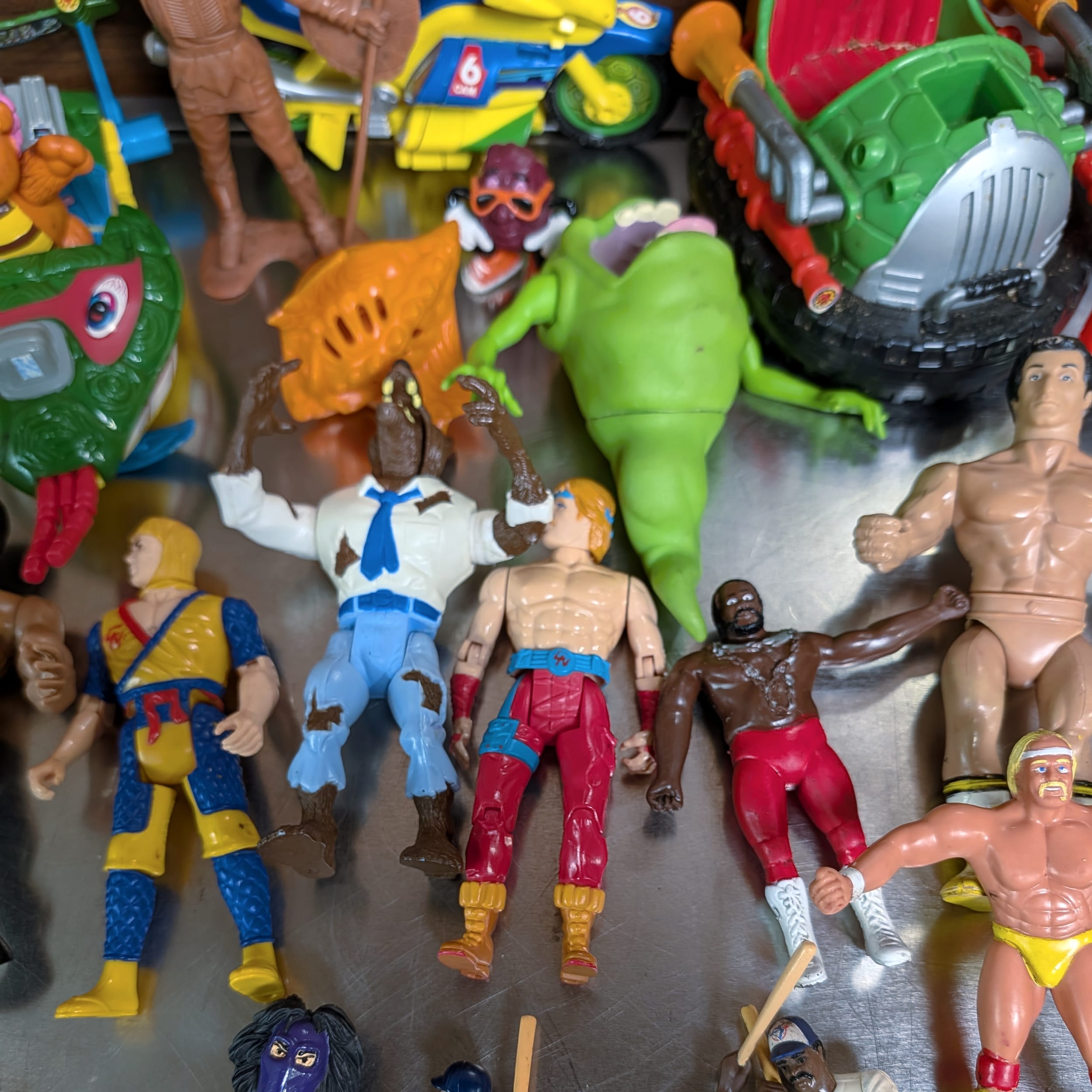 1986 Kenner Action Figure Lot:Chuck Norris Karate Kommandos+TMNT+Rocky+WWF
