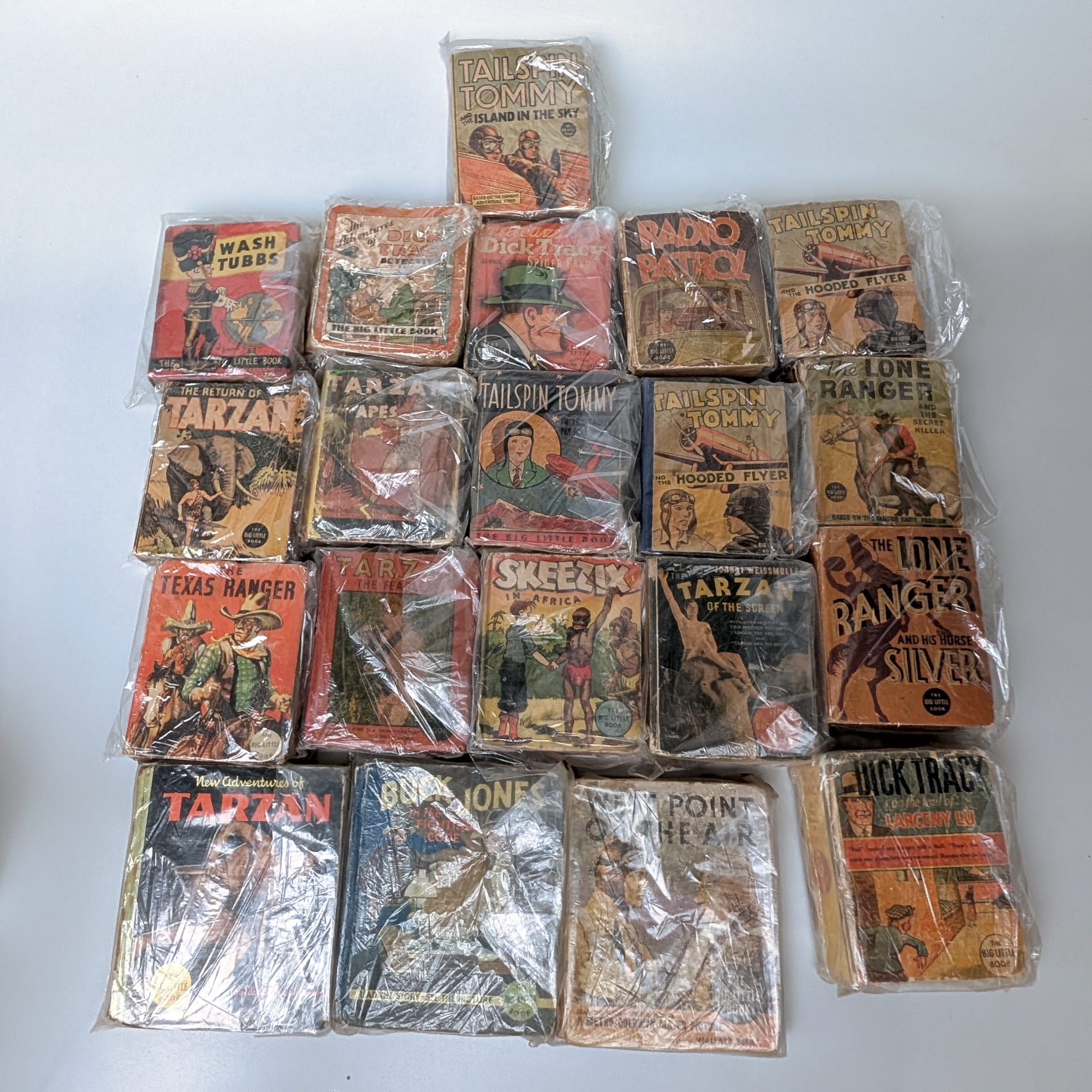 Big Little Books Lot: Dick Tracy+Tarzan+Lone Ranger+Tailspin Tommy+Skeezix