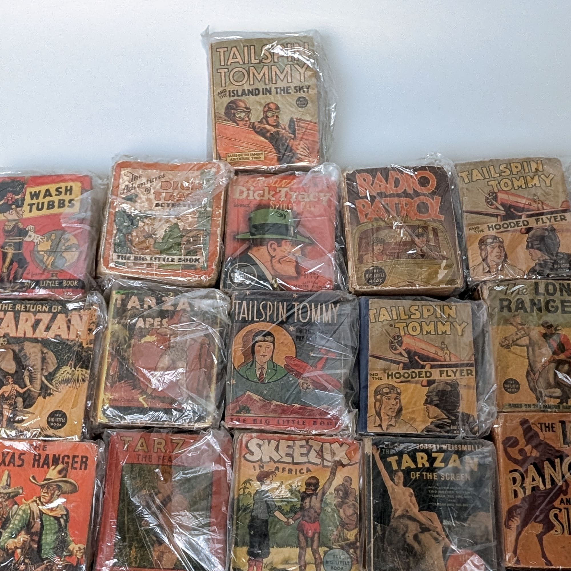 Big Little Books Lot: Dick Tracy+Tarzan+Lone Ranger+Tailspin Tommy+Skeezix