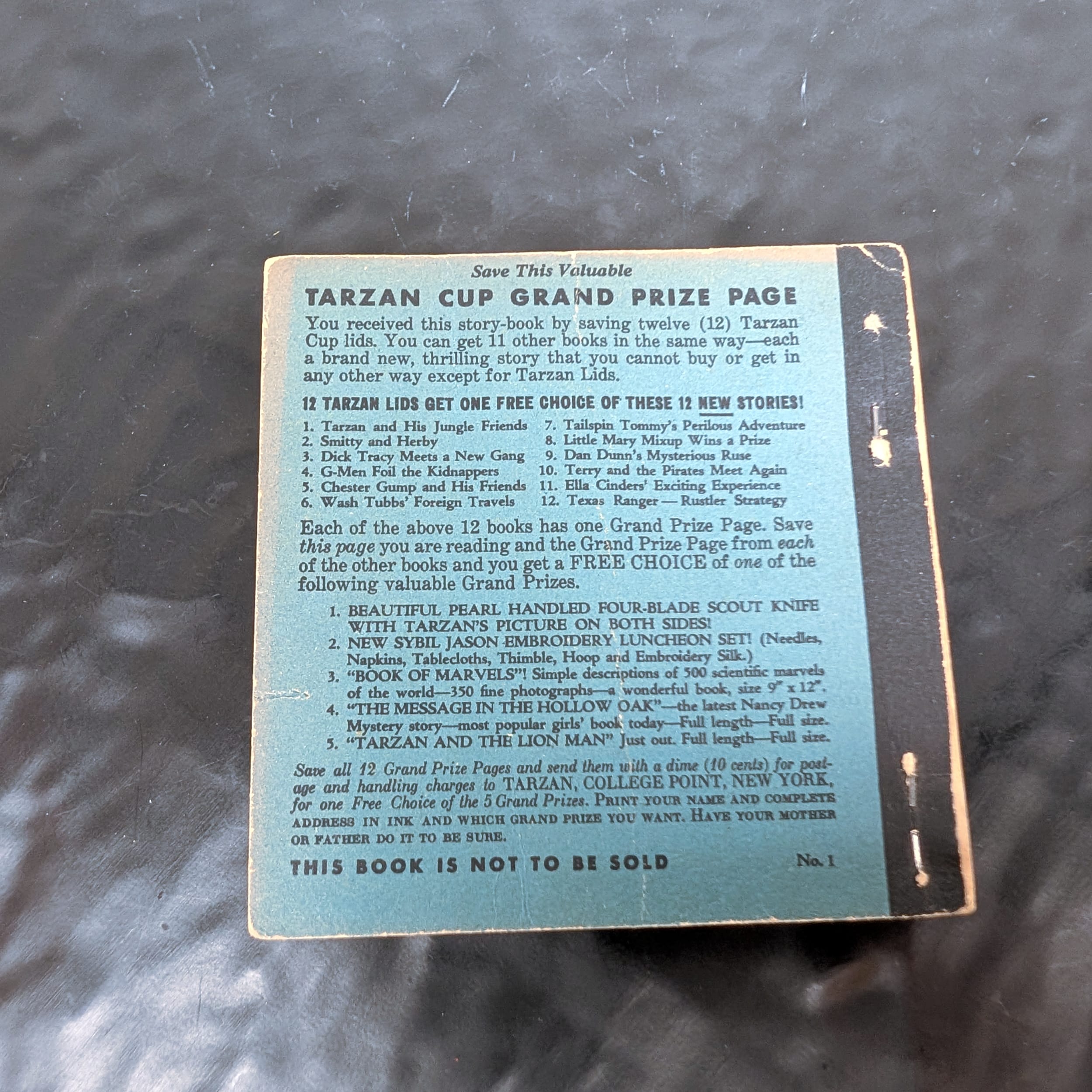 Tarzan Cup Premium #1 Tarzan & His Jungle Friends Vtg Promo Book High Grade