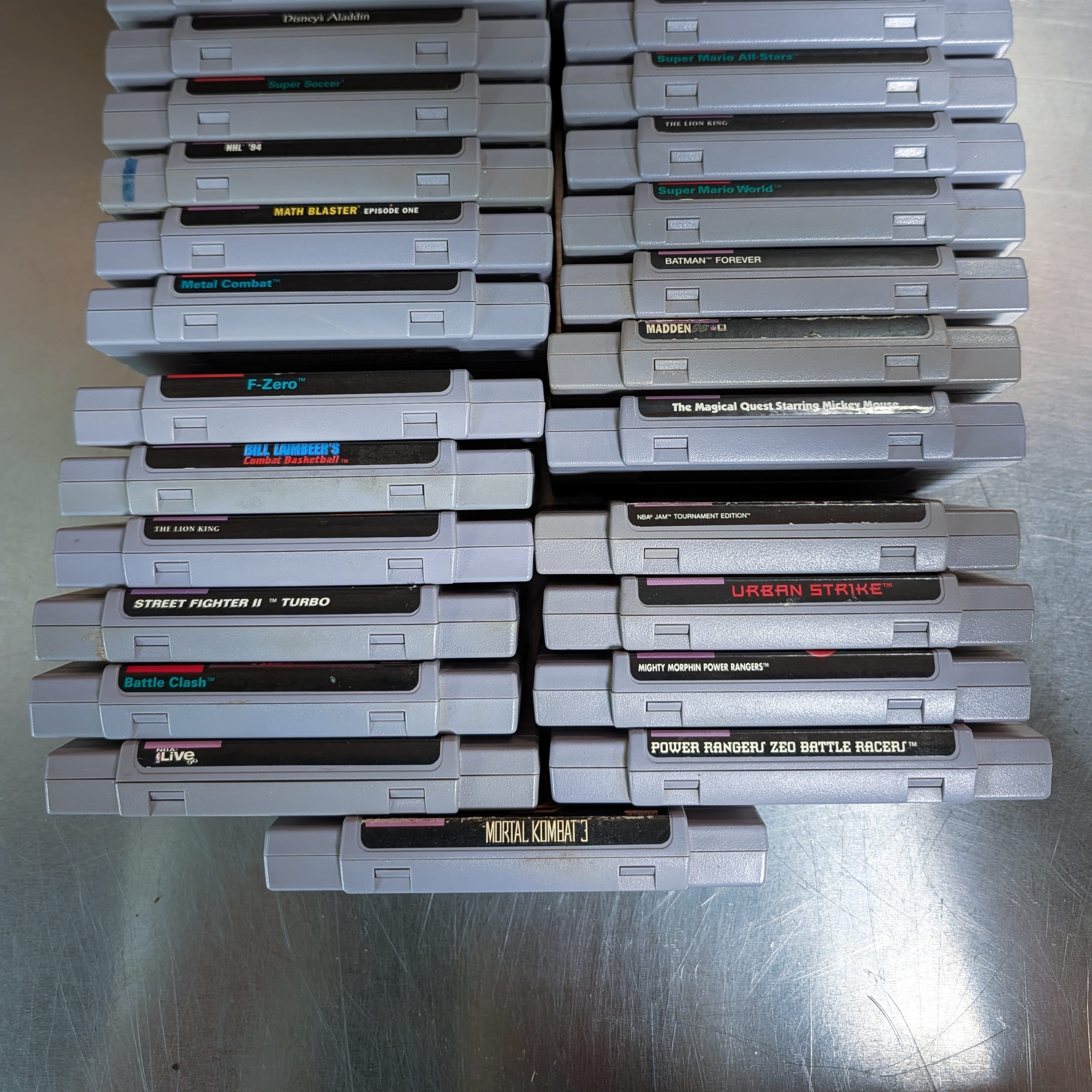 SNES Super Nintendo 29 Game Lot+Mario World+All-Stars+MK3+SF2 Turbo+Doom