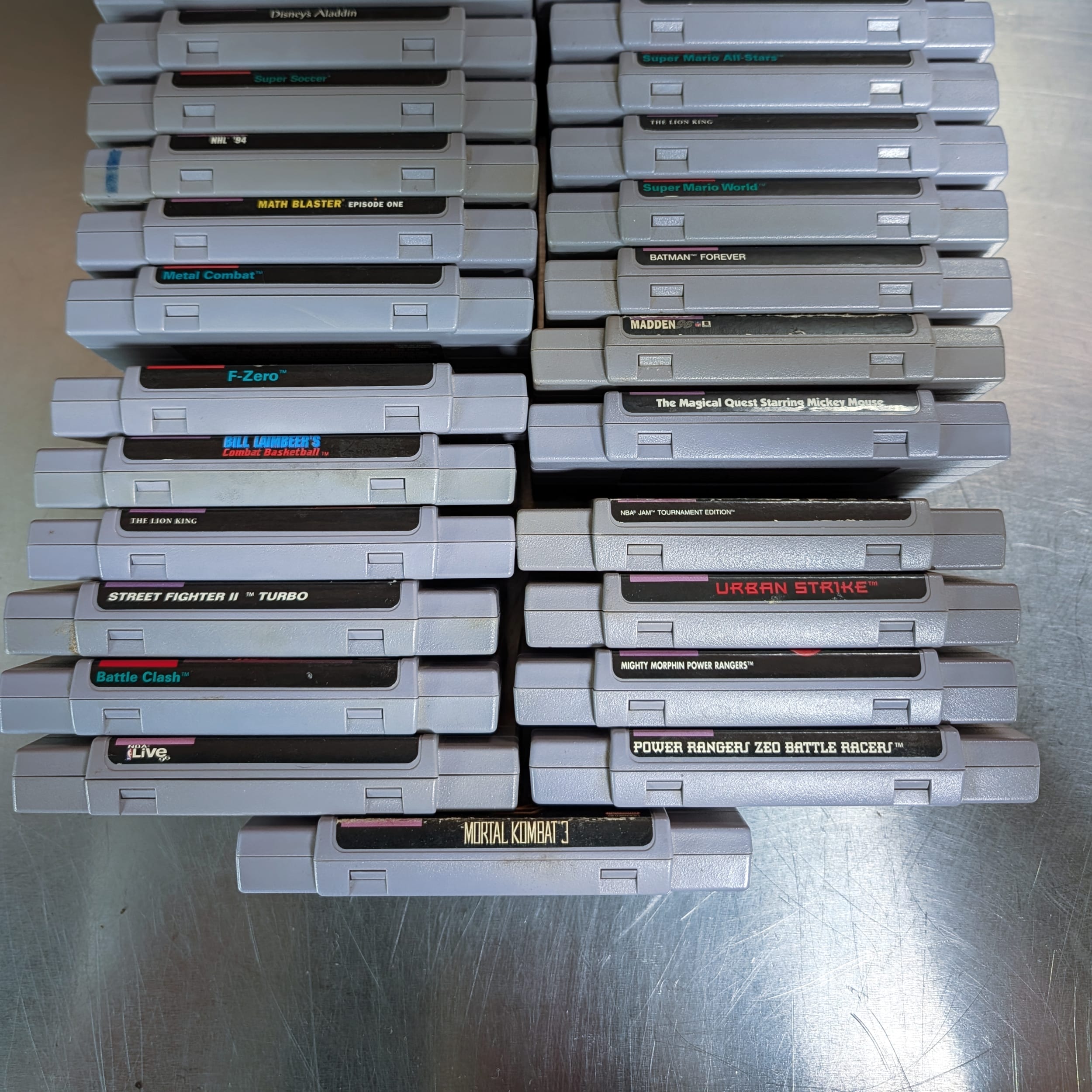 SNES Super Nintendo 29 Game Lot+Mario World+All-Stars+MK3+SF2 Turbo+Doom