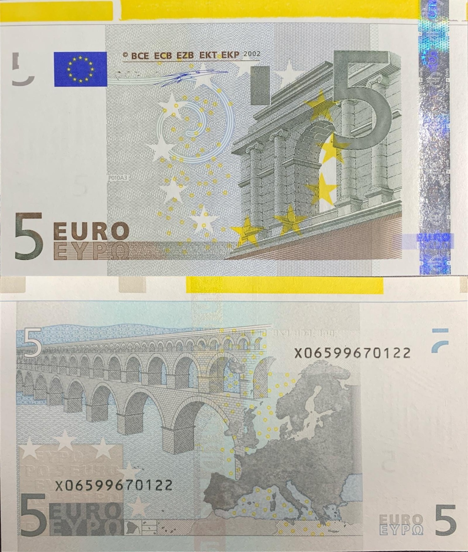 European 5 Euro 2002 P 8x(1) UNC Extra Edge
